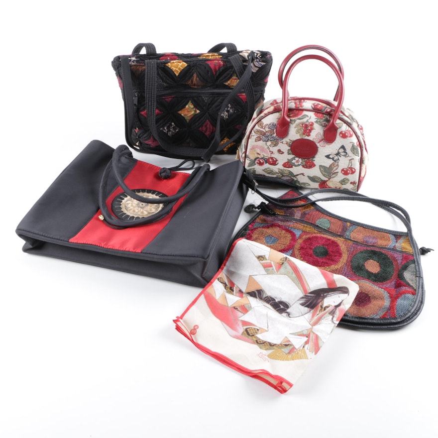 Fabric Handbags and Scarf Including Royal Tapisserie