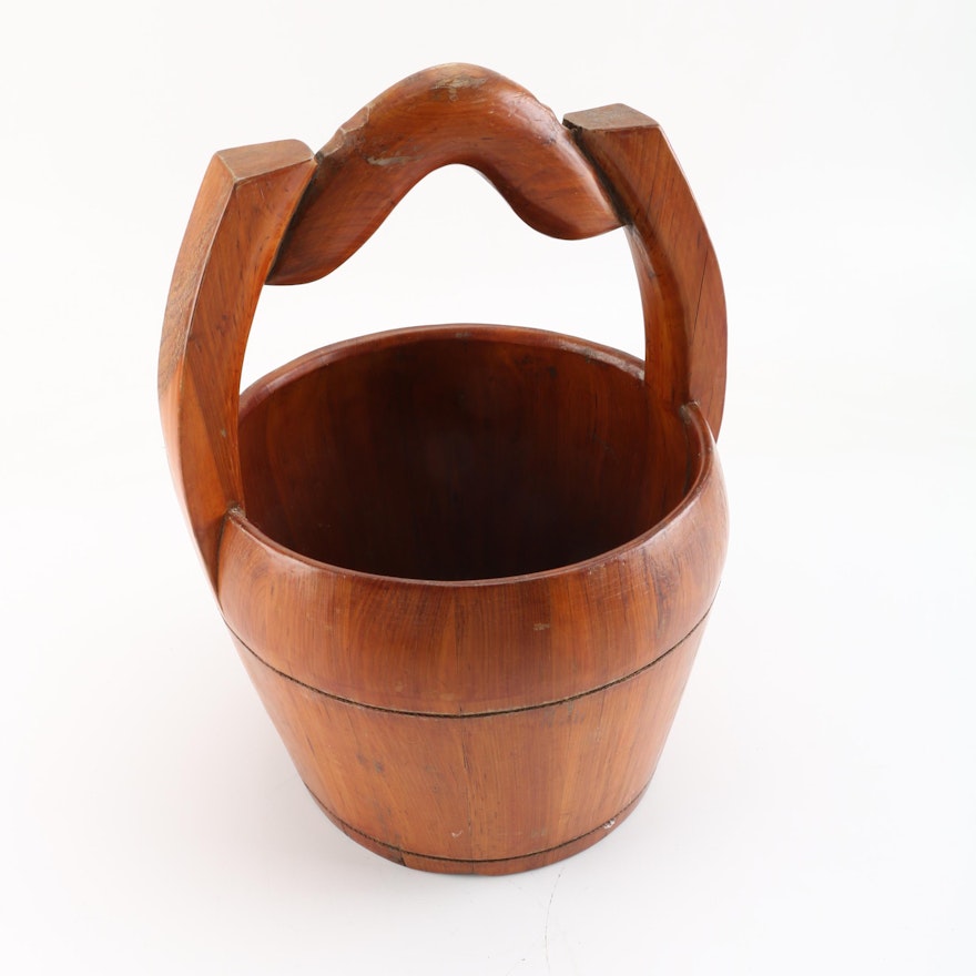 Vintage Hand Carved Wooden Bucket