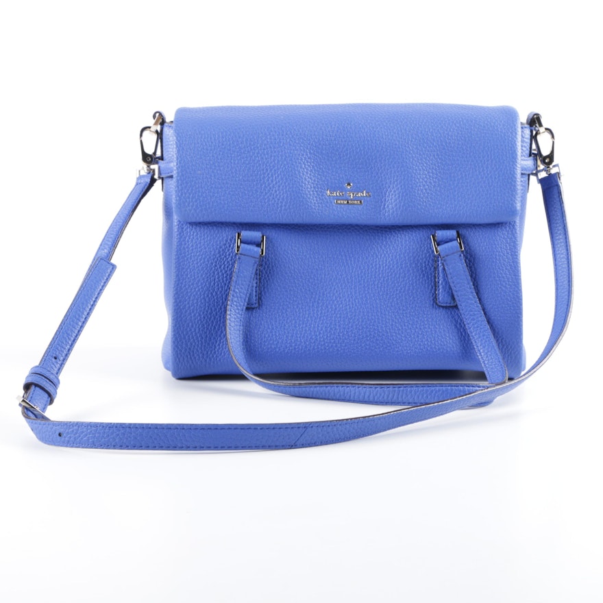Kate Spade New York Blue Pebbled Leather Front Flap Convertible Satchel