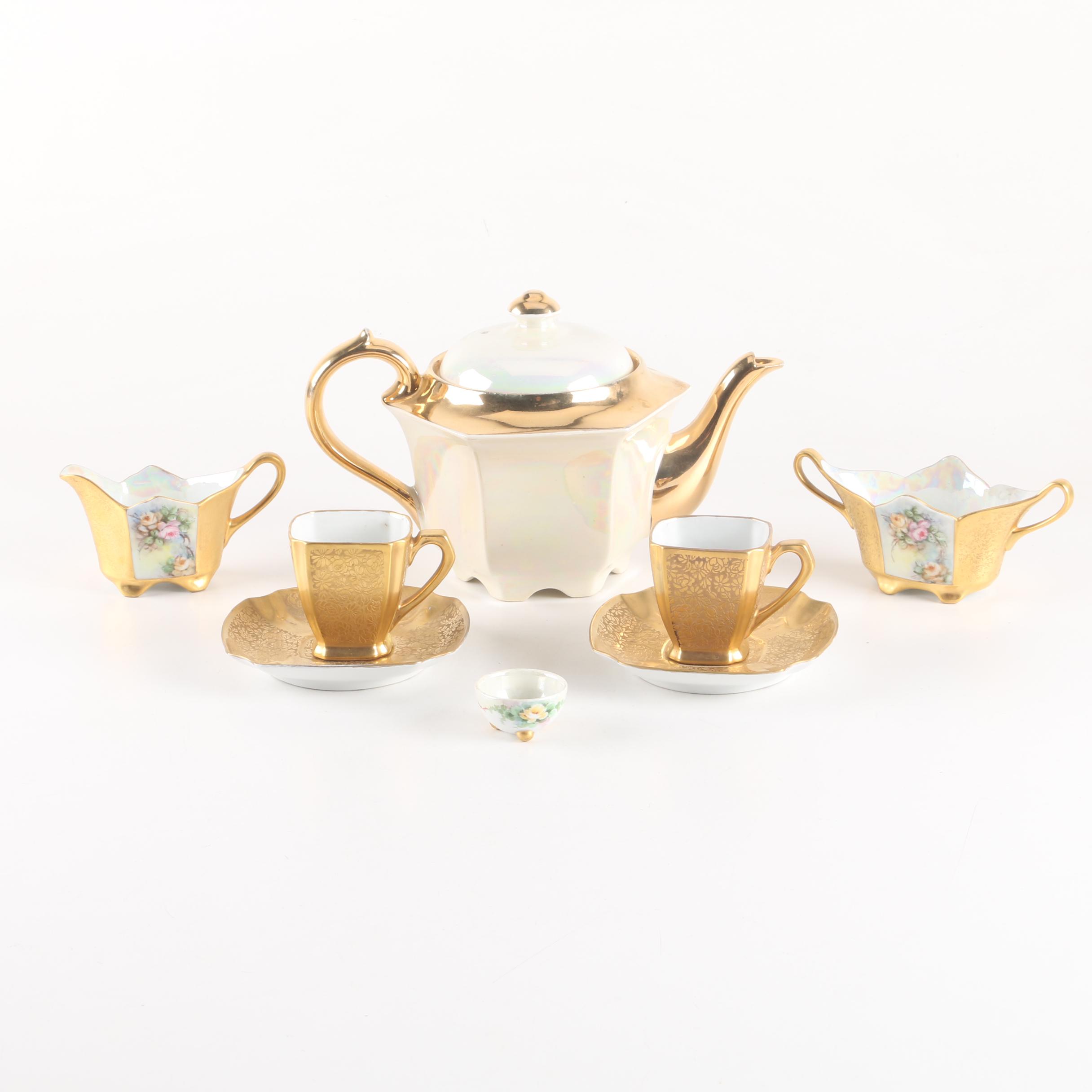 Sadler Earthenware Teapot and Gilt Porcelain Tableware