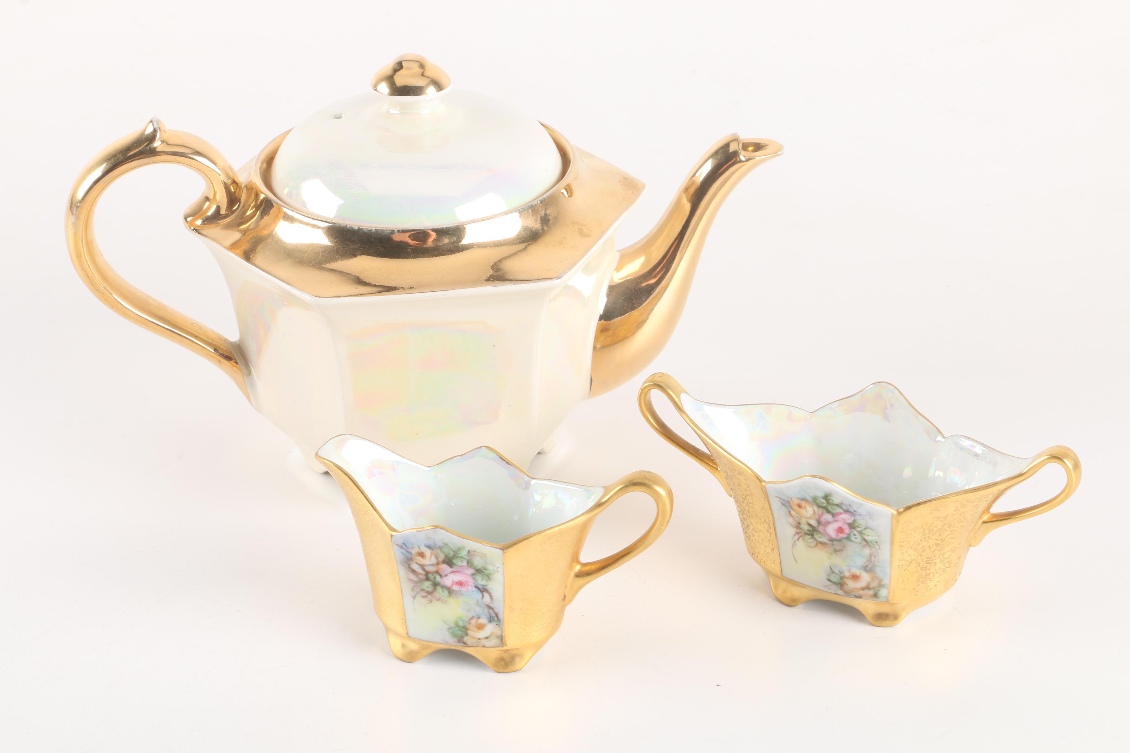 Sadler Earthenware Teapot and Gilt Porcelain Tableware