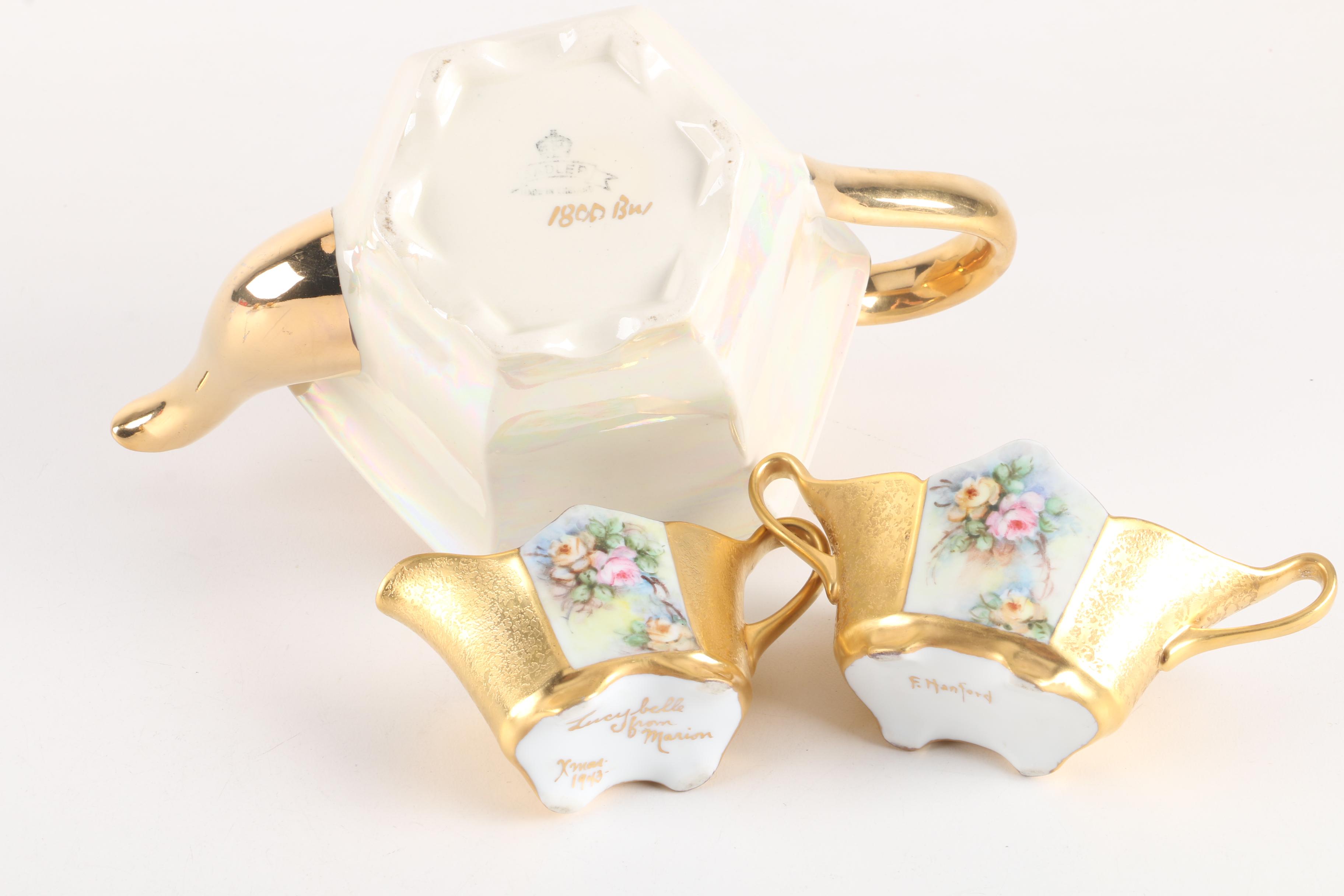 Sadler Earthenware Teapot and Gilt Porcelain Tableware