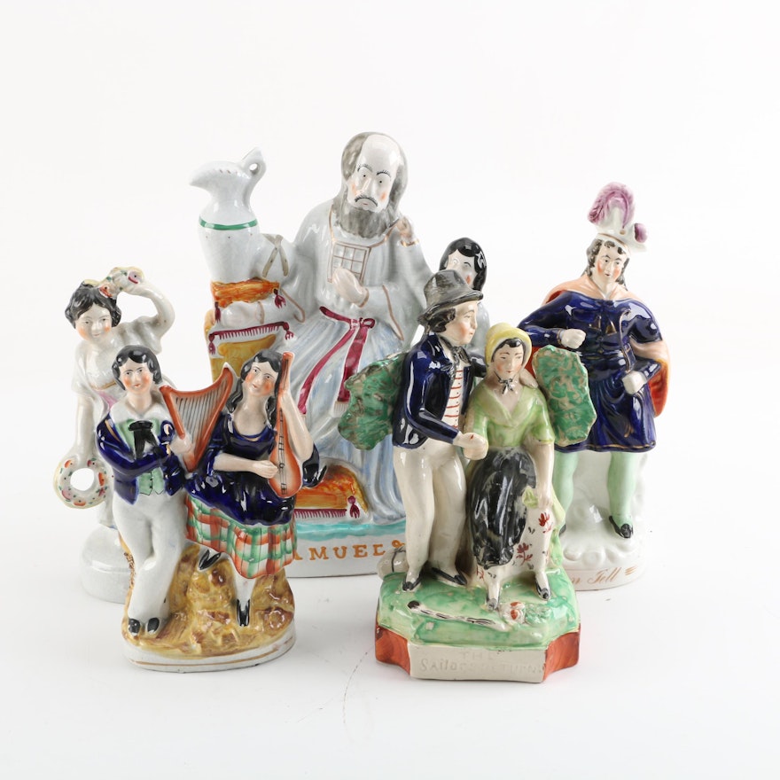 Staffordshire Figurines including "Samuel & Eli" and "William Tell"