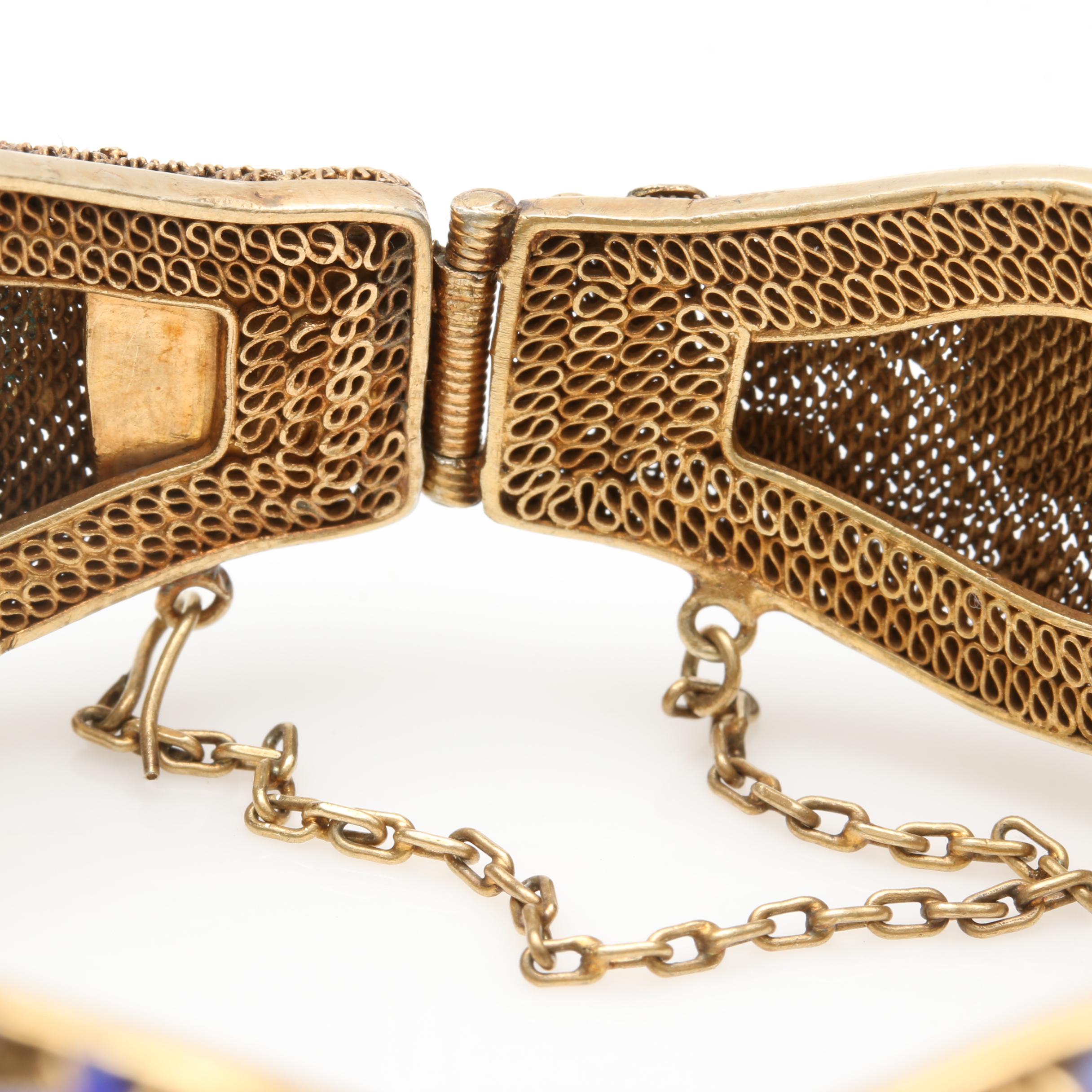 Vintage Chinese Export Sterling Silver Jadeite and Enamel Bracelet