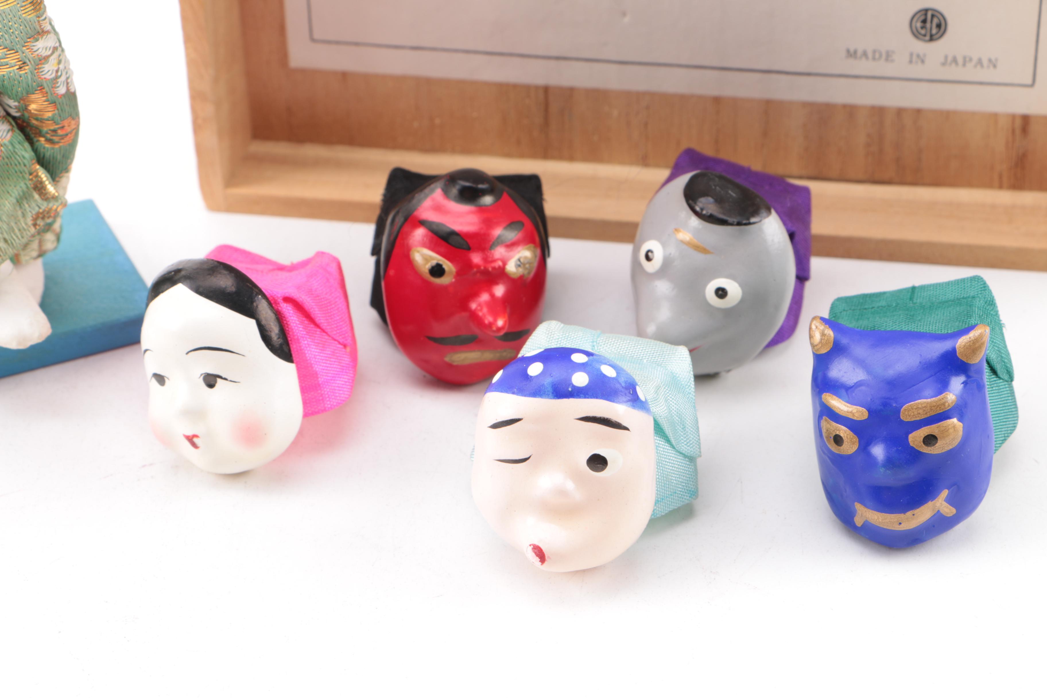 Circa 1950s Japanese "Mask-Dance" Doll in Wooden Case