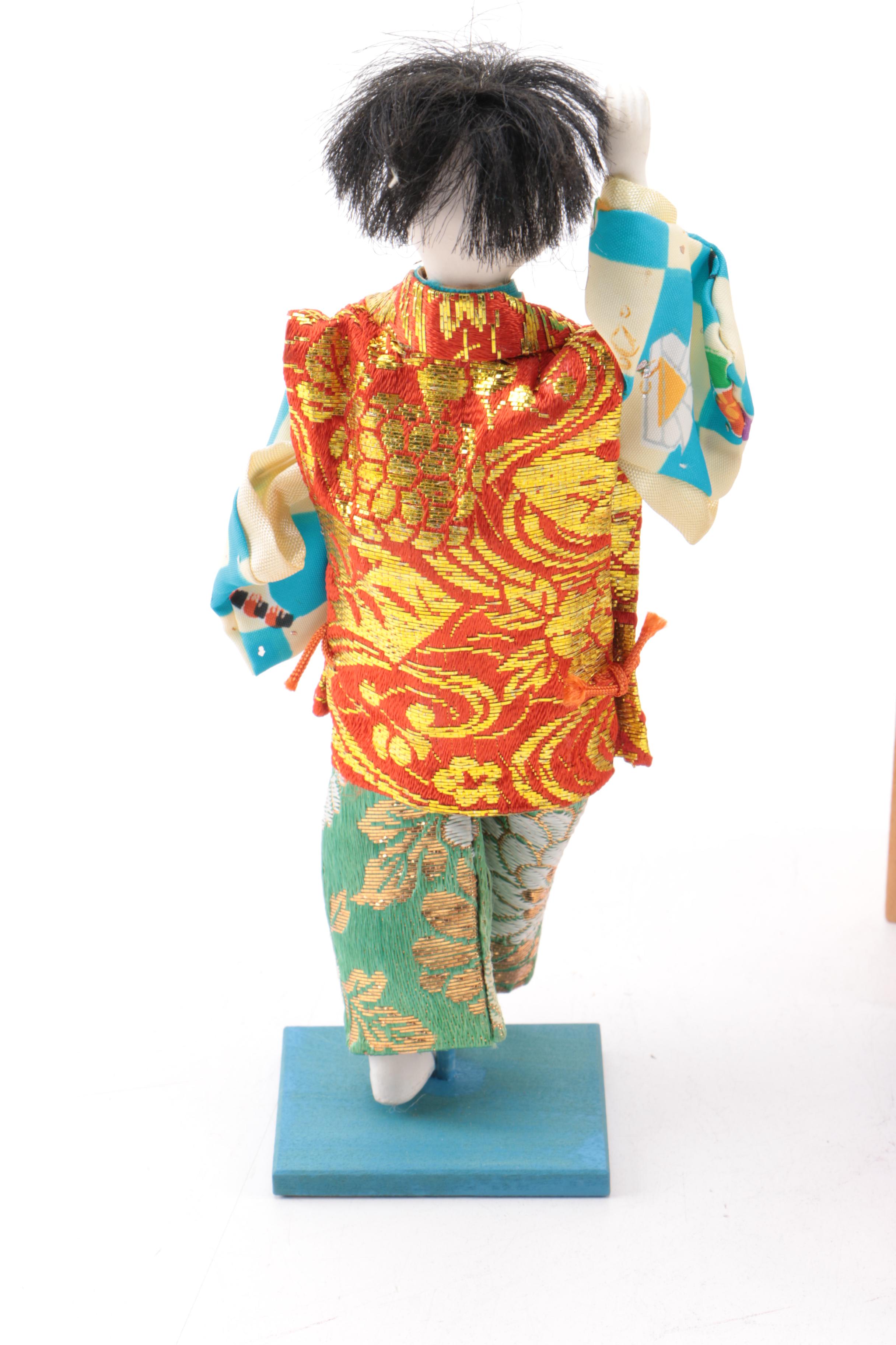 Circa 1950s Japanese "Mask-Dance" Doll in Wooden Case