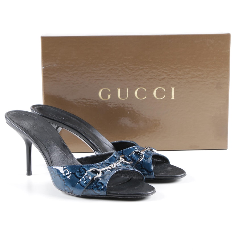 Gucci Guccissima Blue Patent Leather Heeled Sandals