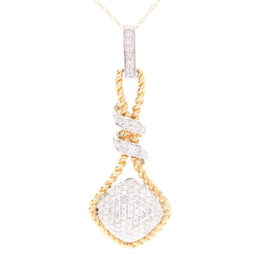 14K Yellow Gold Diamond Pendant with 14K White Gold Accents