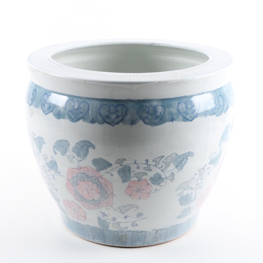 Vintage Chinese Hand-Painted Ceramic Planter