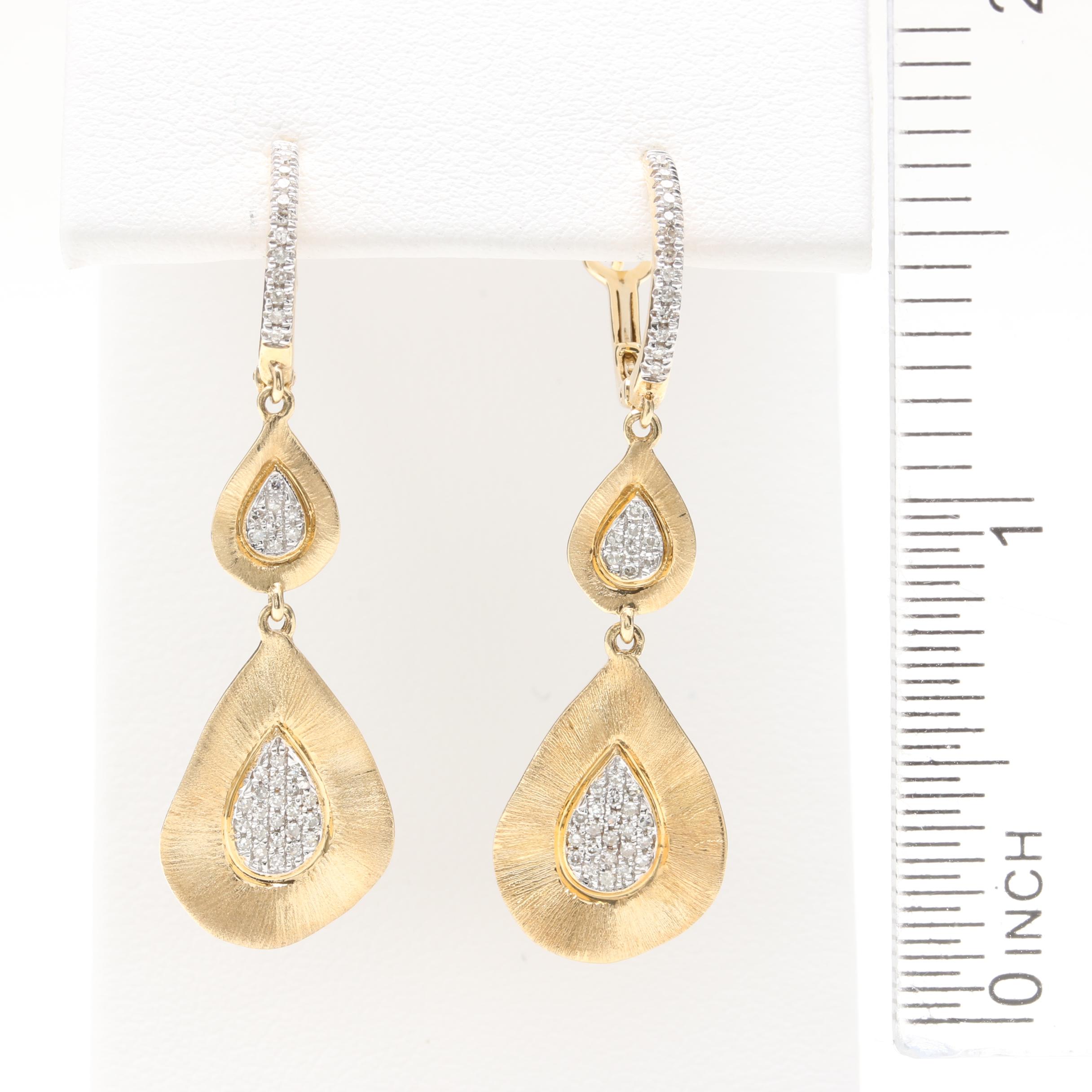 14K Yellow Gold Diamond Dangle Earrings