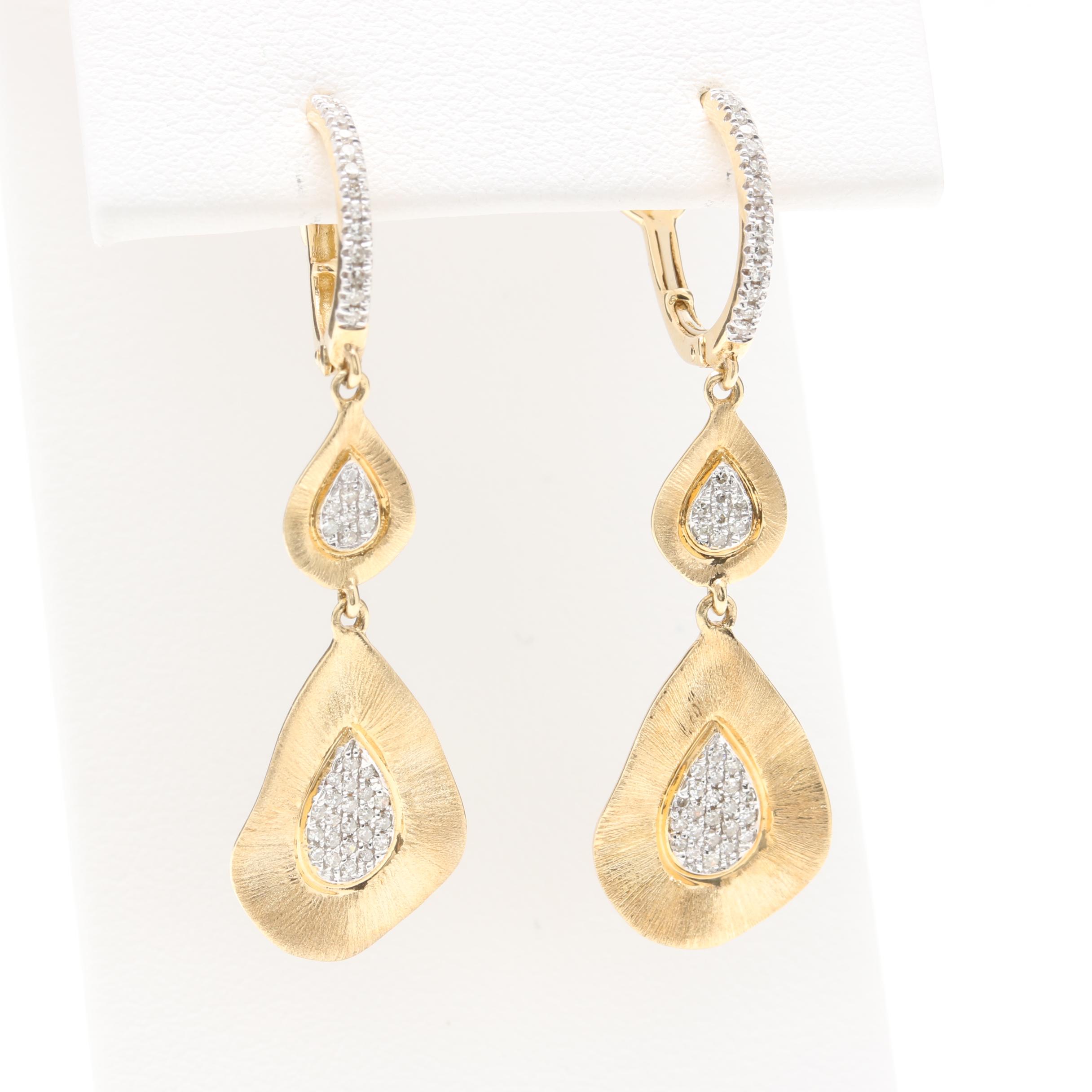 14K Yellow Gold Diamond Dangle Earrings