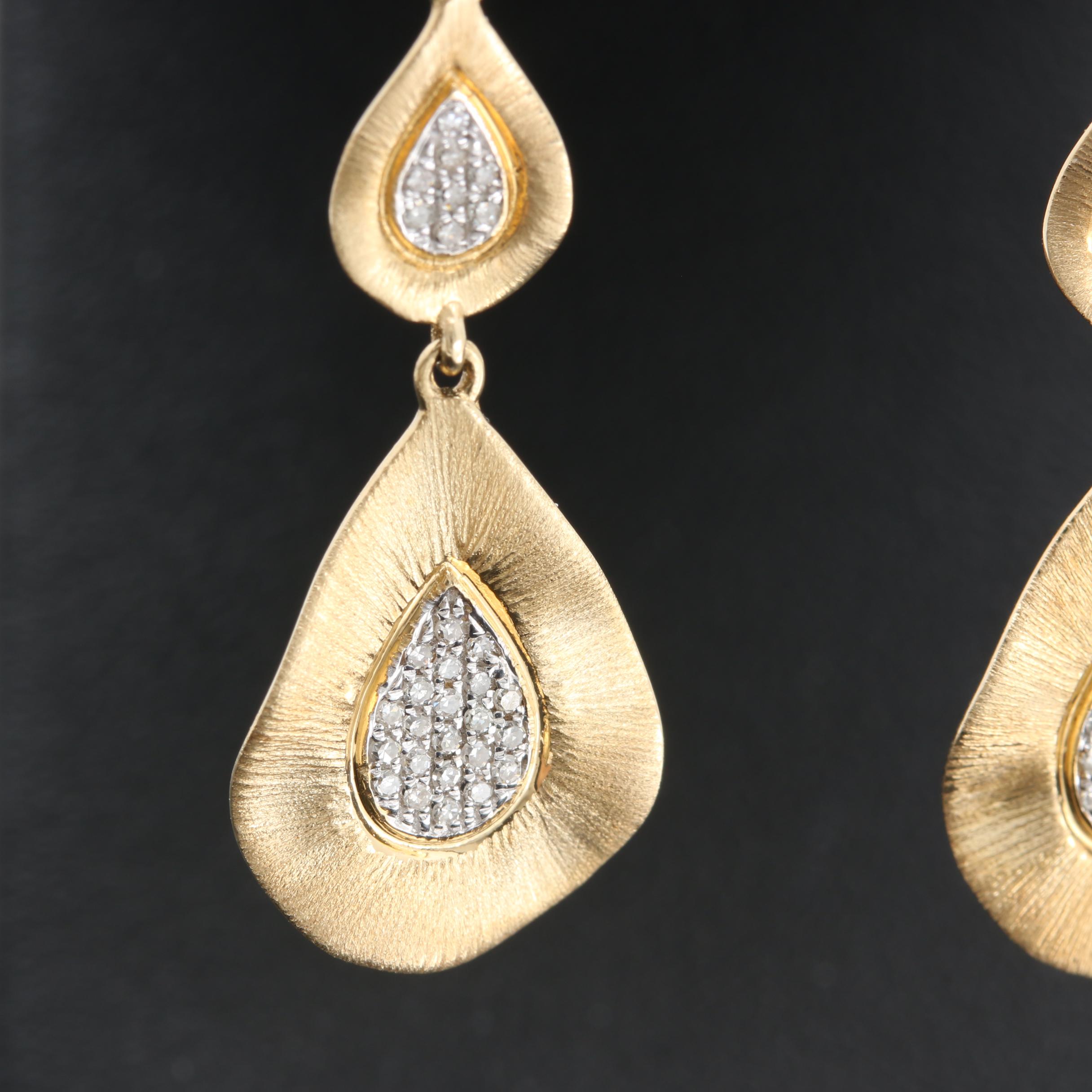 14K Yellow Gold Diamond Dangle Earrings