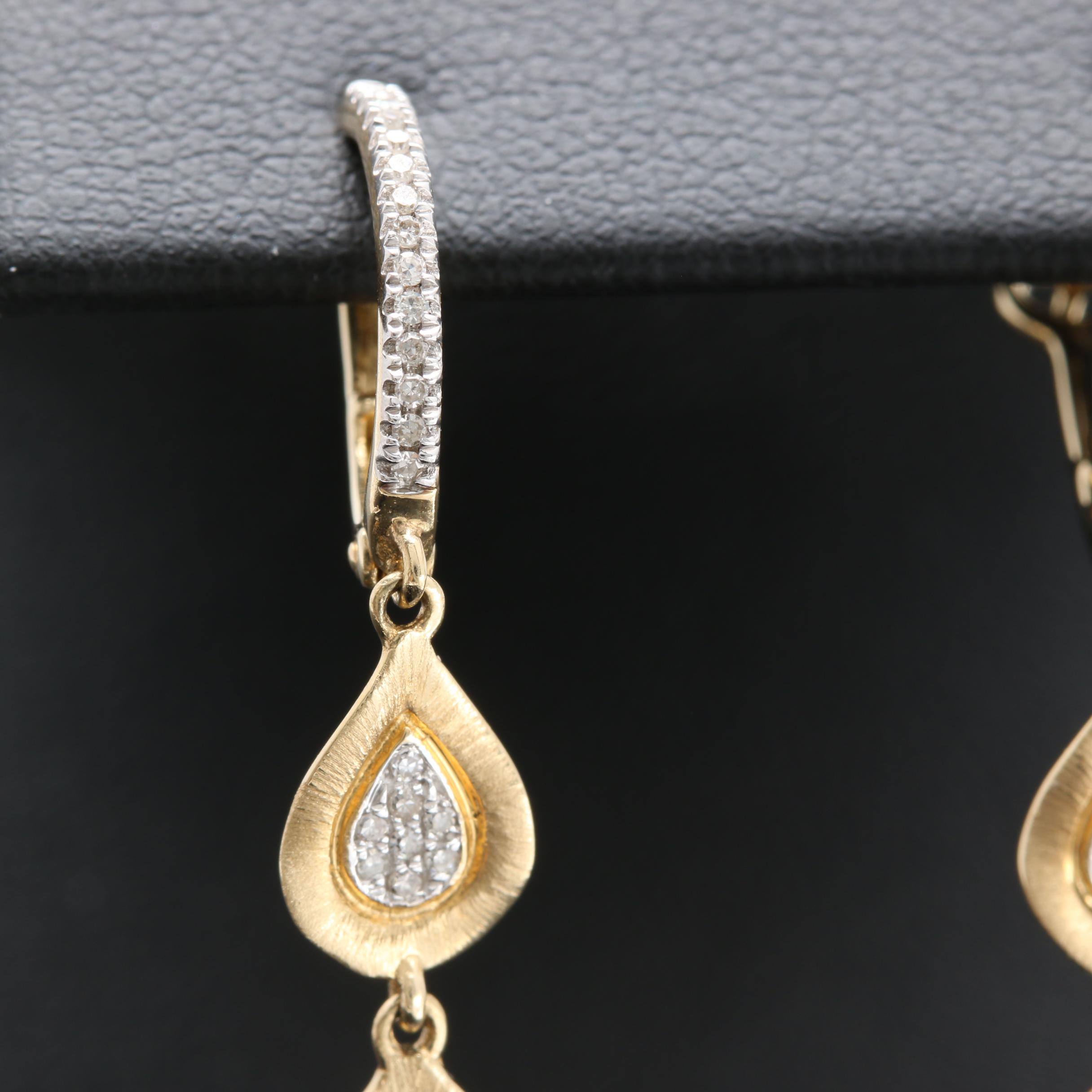 14K Yellow Gold Diamond Dangle Earrings