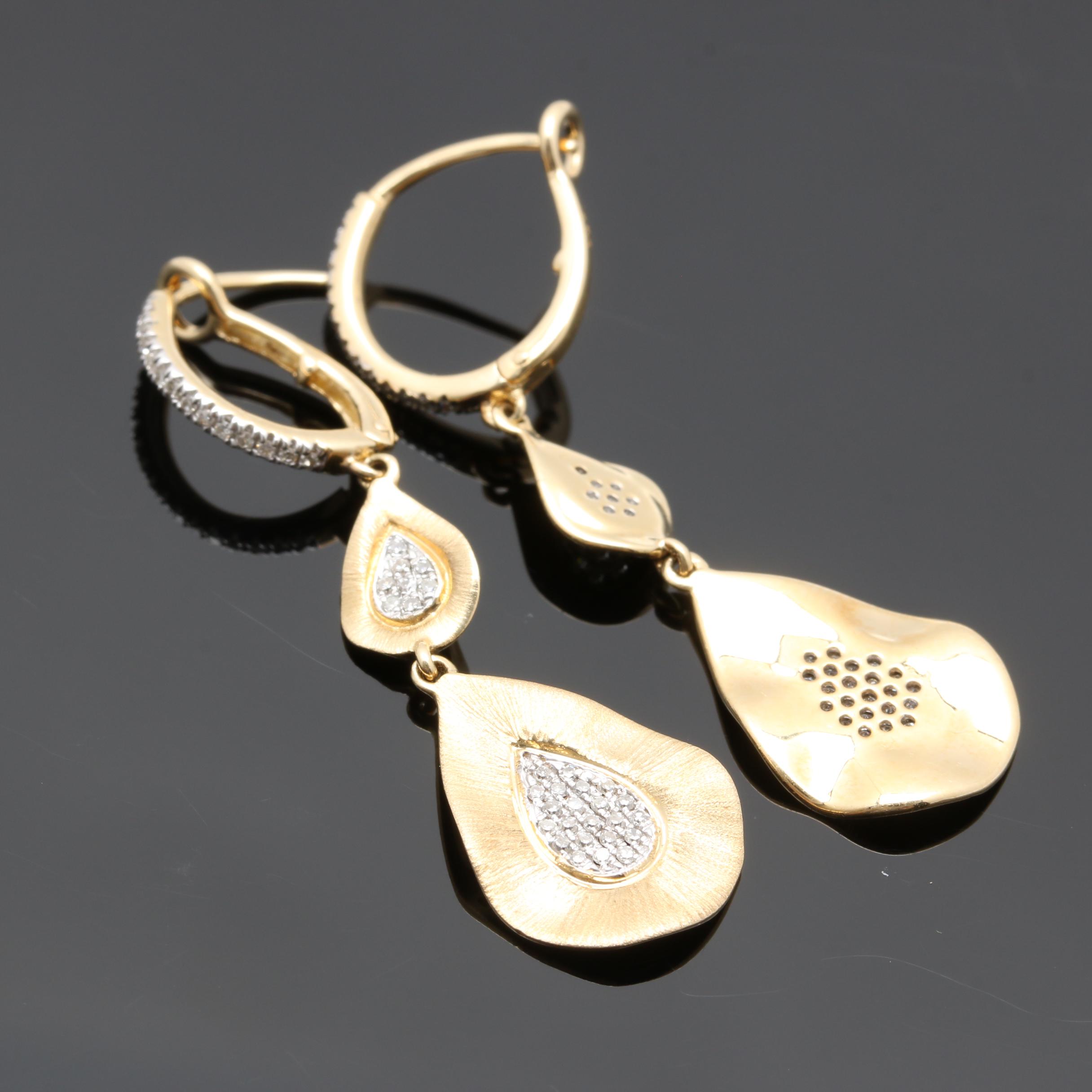 14K Yellow Gold Diamond Dangle Earrings