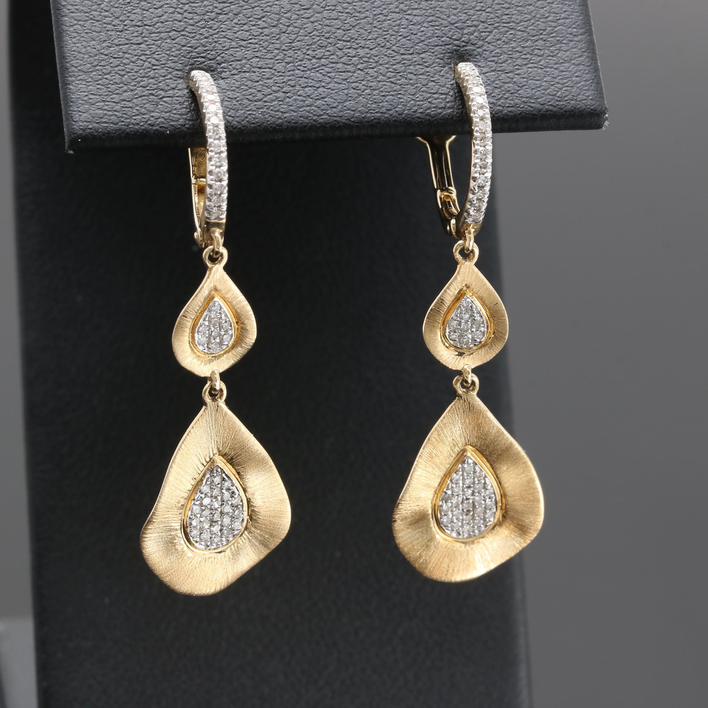 14K Yellow Gold Diamond Dangle Earrings