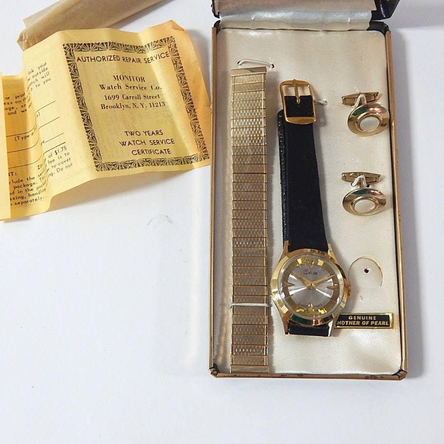 Vintage Lord Nelson Swiss Wristwatch with MOP Cufflinks