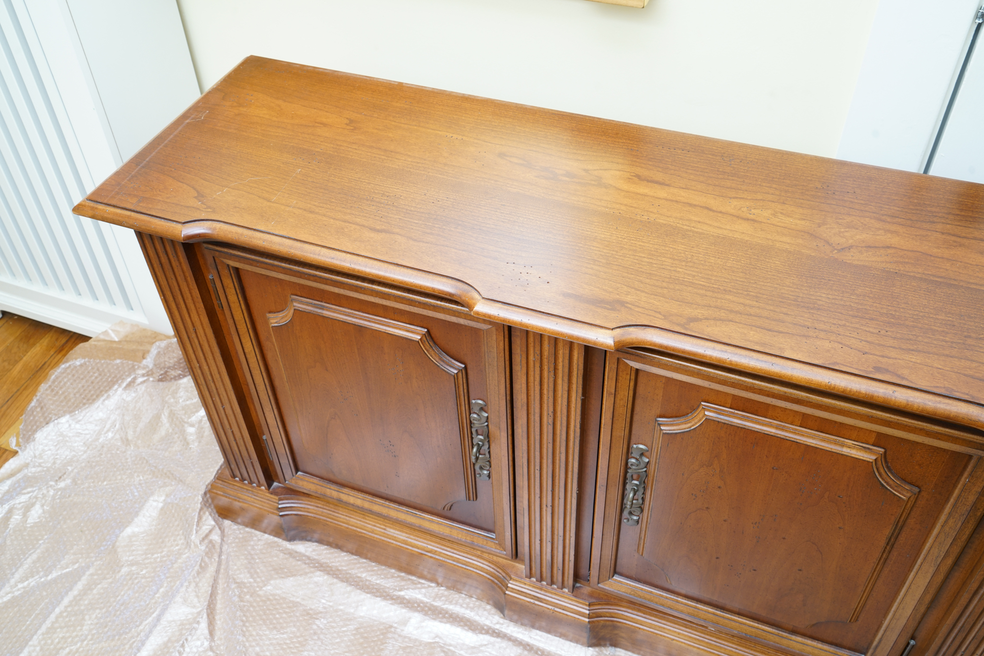 Vintage Two-Piece Neoclassical Style Cherry Bookcase by Hooker Furniture