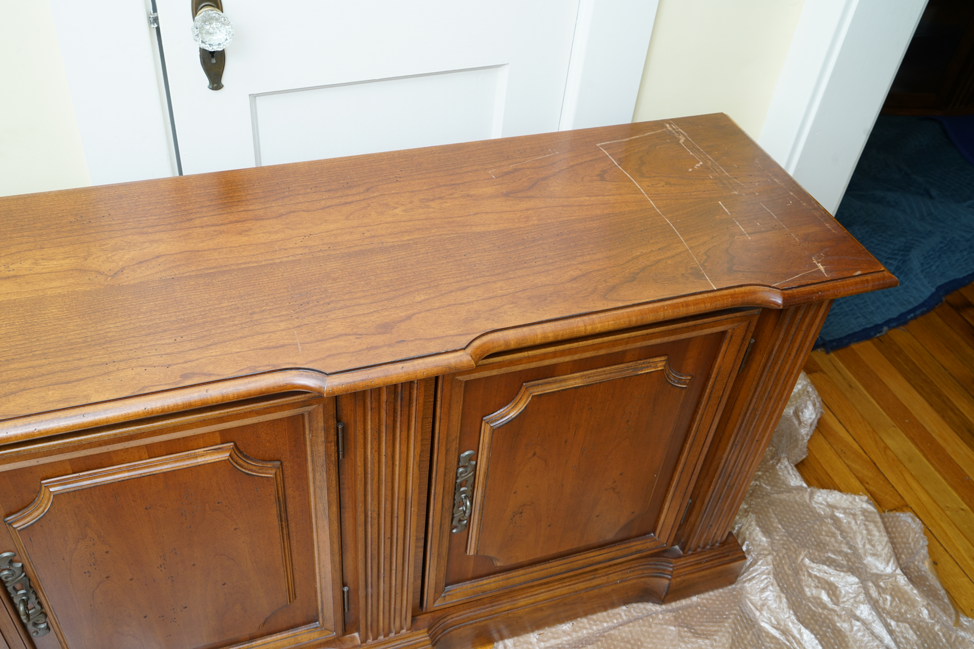 Vintage Two-Piece Neoclassical Style Cherry Bookcase by Hooker Furniture