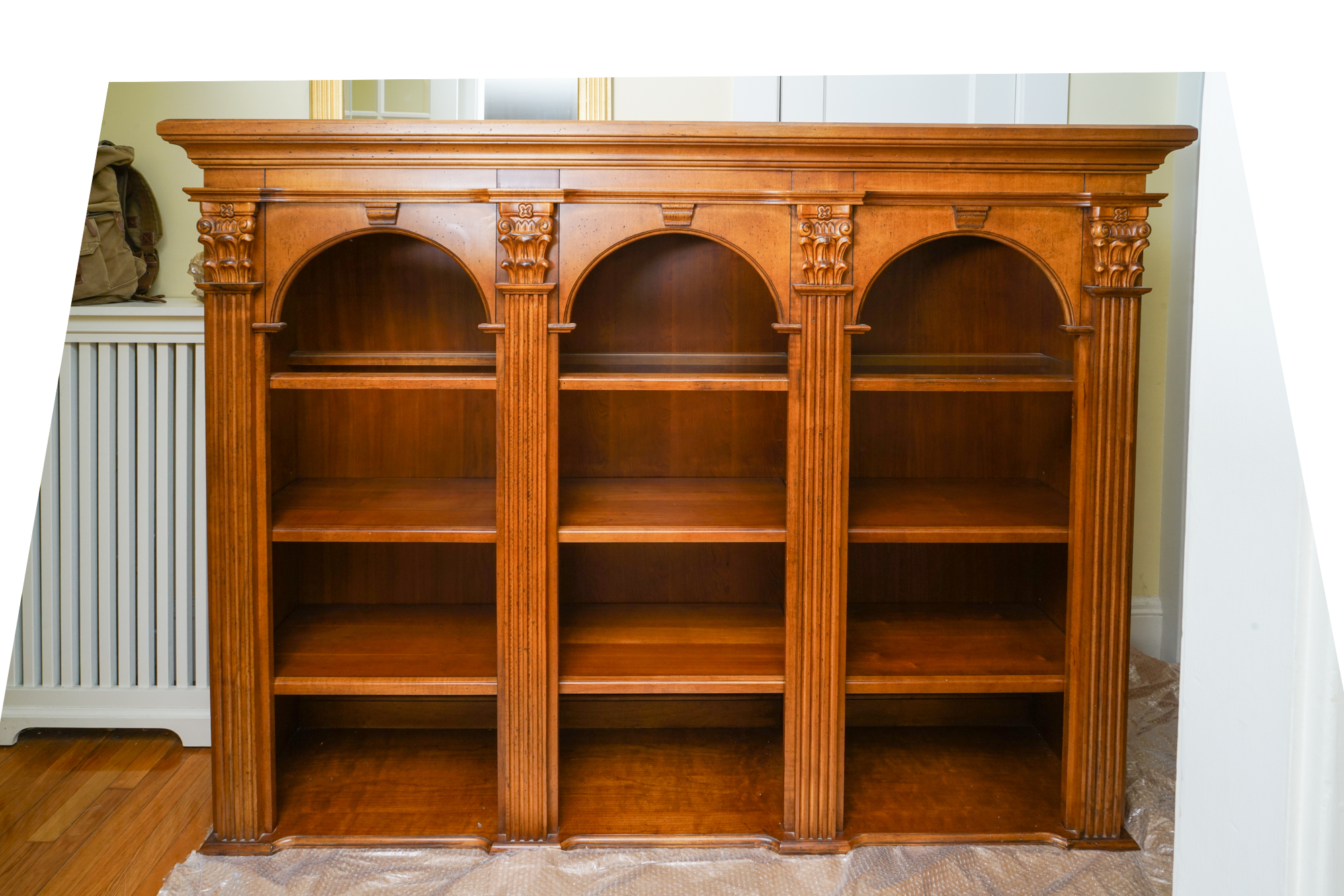 Vintage Two-Piece Neoclassical Style Cherry Bookcase by Hooker Furniture