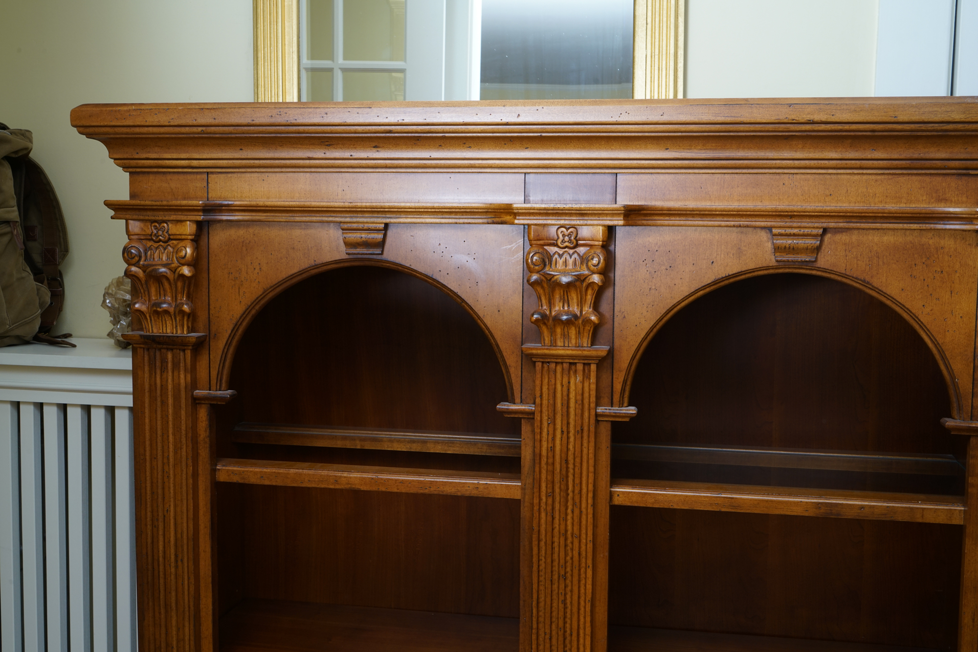 Vintage Two-Piece Neoclassical Style Cherry Bookcase by Hooker Furniture