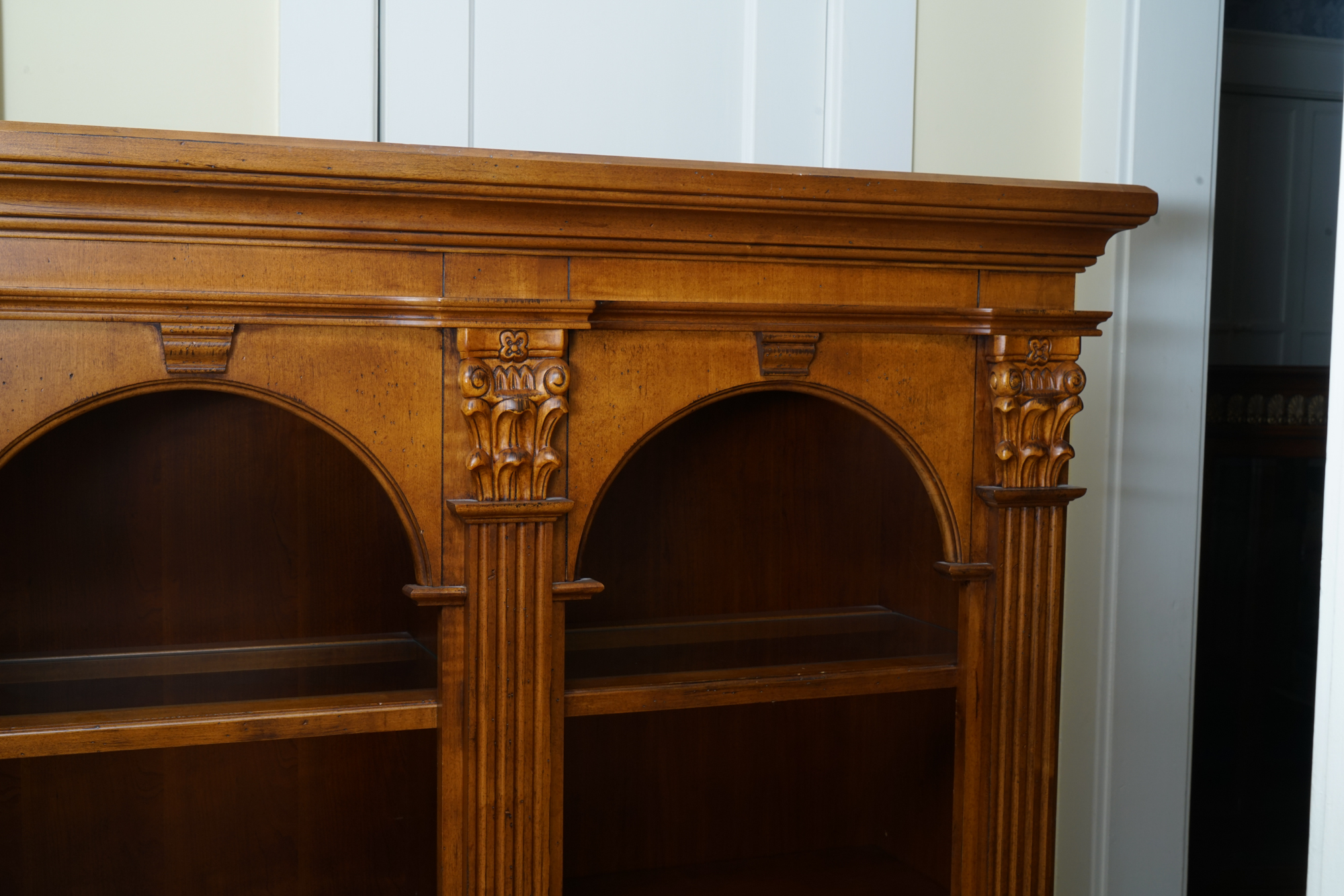 Vintage Two-Piece Neoclassical Style Cherry Bookcase by Hooker Furniture