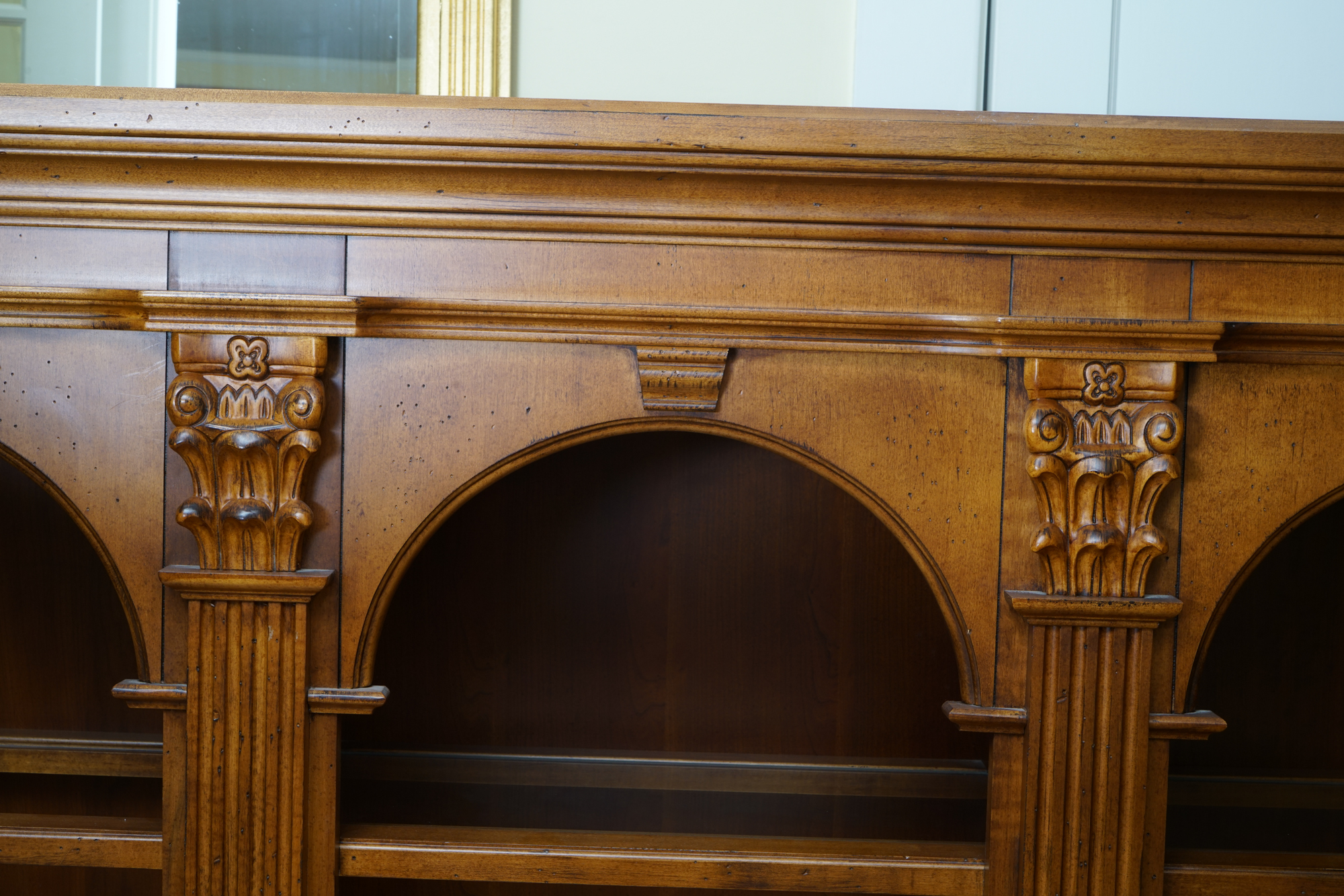 Vintage Two-Piece Neoclassical Style Cherry Bookcase by Hooker Furniture