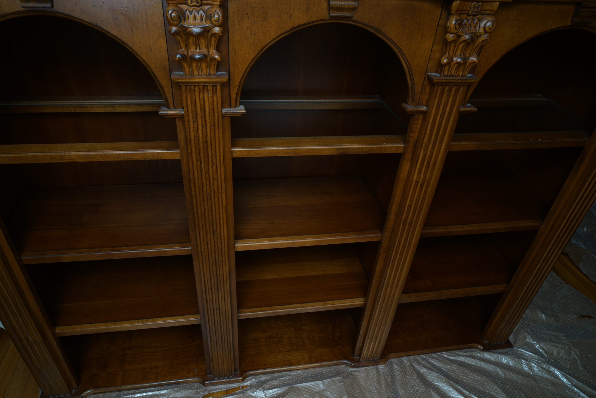 Vintage Two-Piece Neoclassical Style Cherry Bookcase by Hooker Furniture