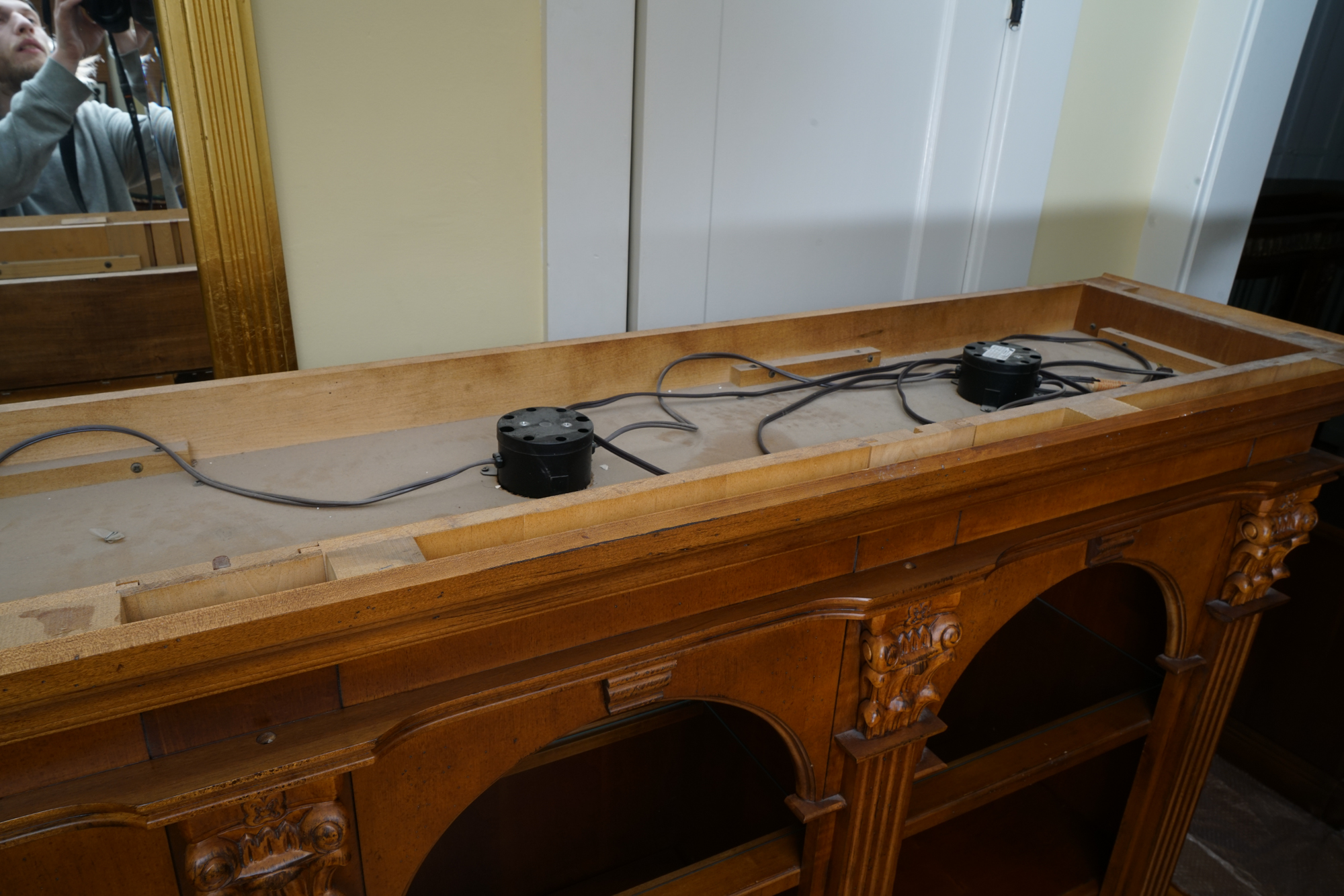 Vintage Two-Piece Neoclassical Style Cherry Bookcase by Hooker Furniture