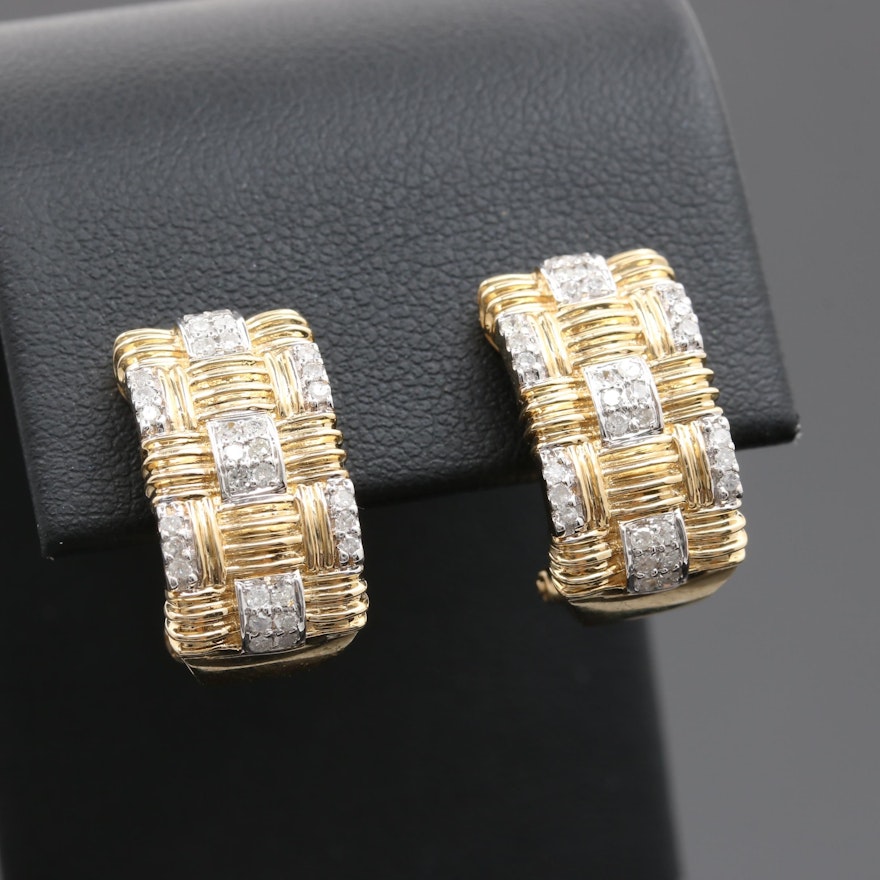 14K Yellow Gold Diamond J-Hoop Earring with 14K White Gold Accents