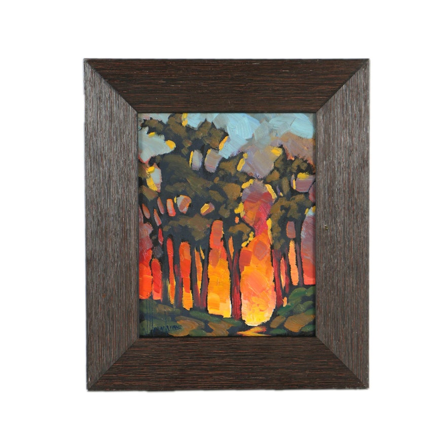 William Hawkins Oil Painting Of Sunset and Trees