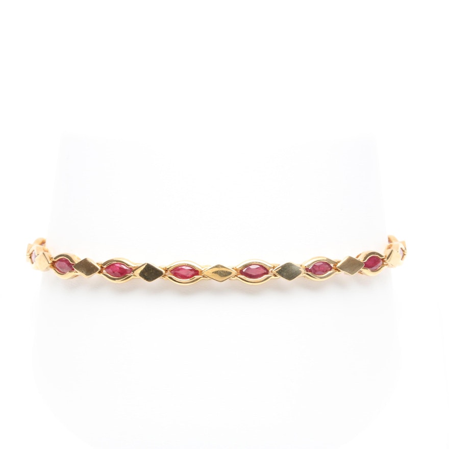 14K Yellow Gold Ruby Fancy Link Bracelet