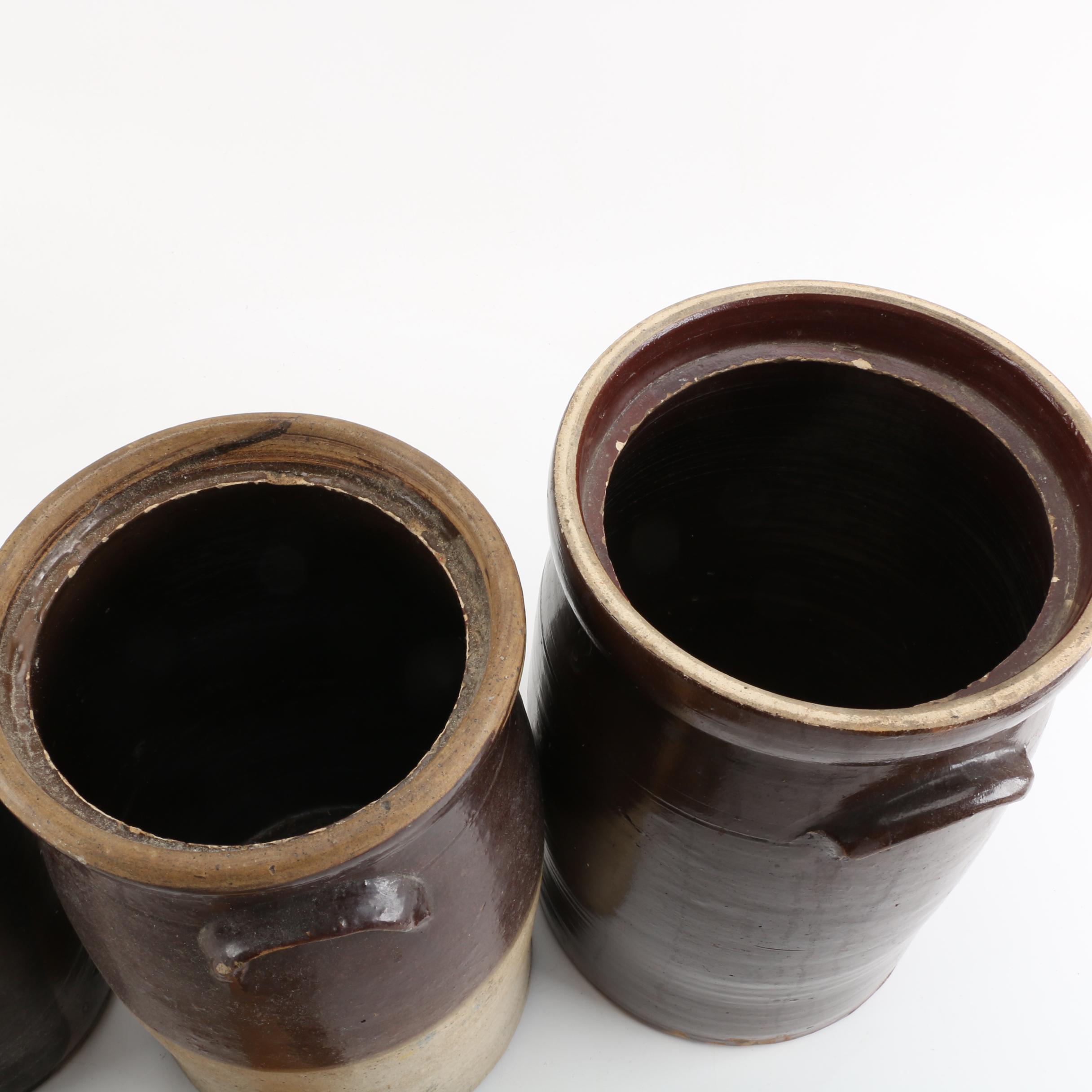 Vintage Stoneware Butter Churns with Lids and Paddles