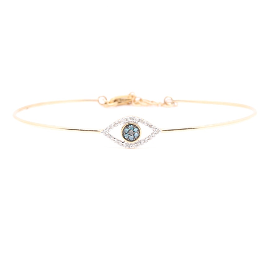 10K Yellow Gold Diamond Eye Bangle Bracelet