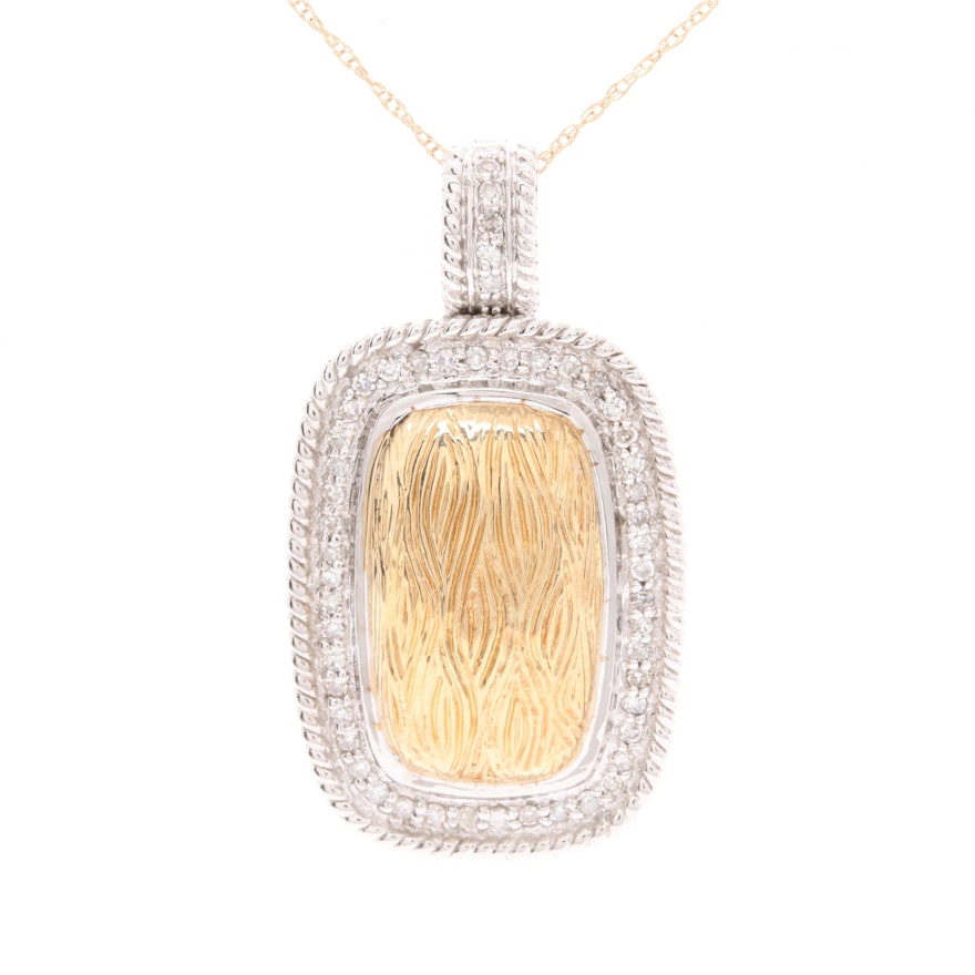 14K Yellow and White Gold Diamond Pendant Necklace