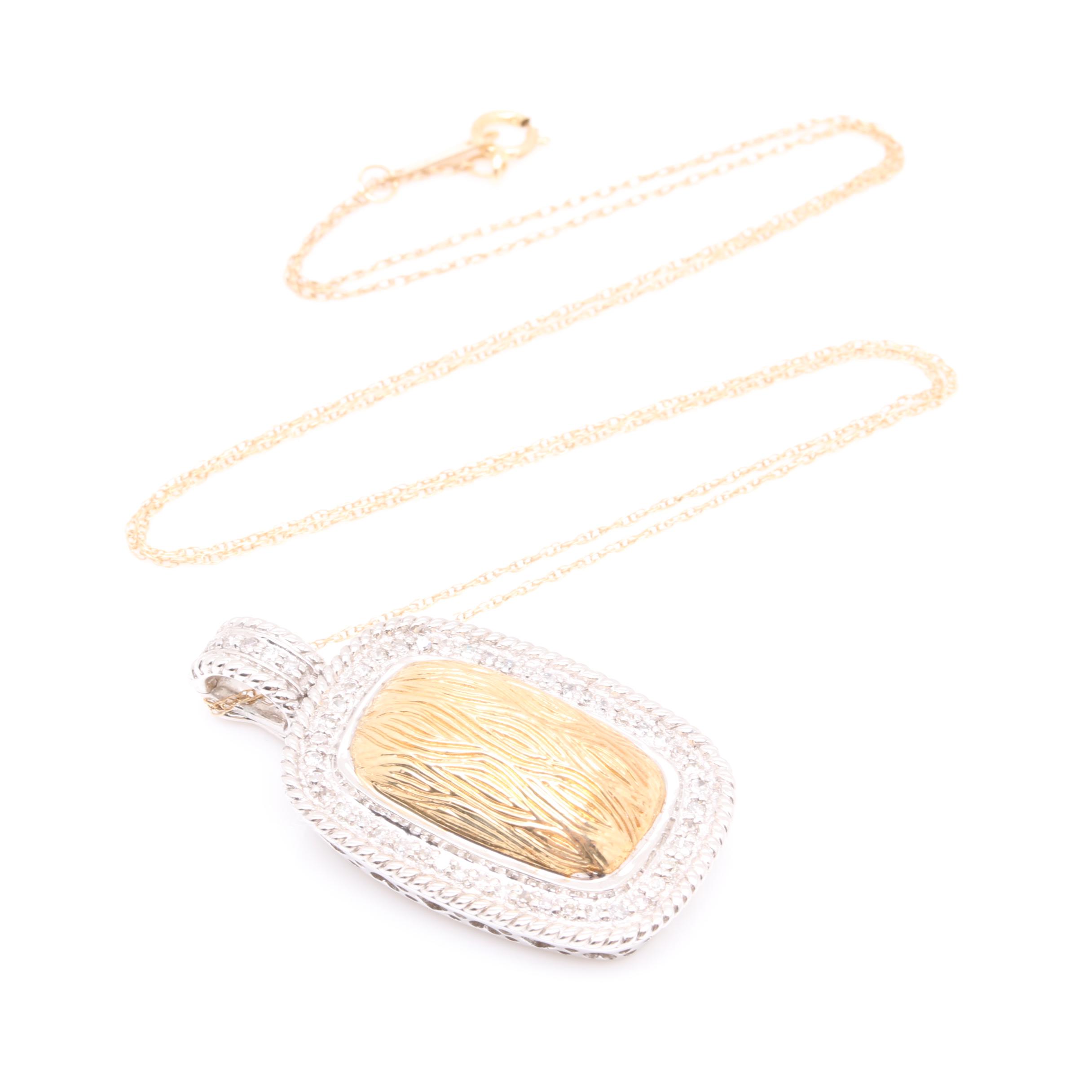 14K Yellow and White Gold Diamond Pendant Necklace