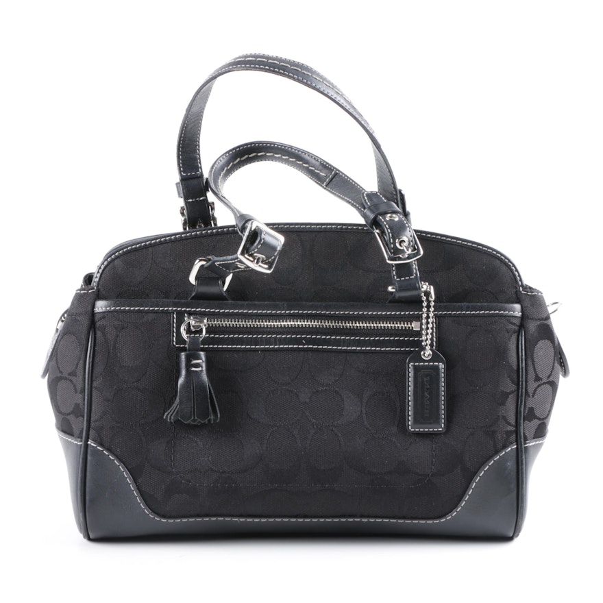 Coach Hampton Signature Black Canvas and Leather Satchel