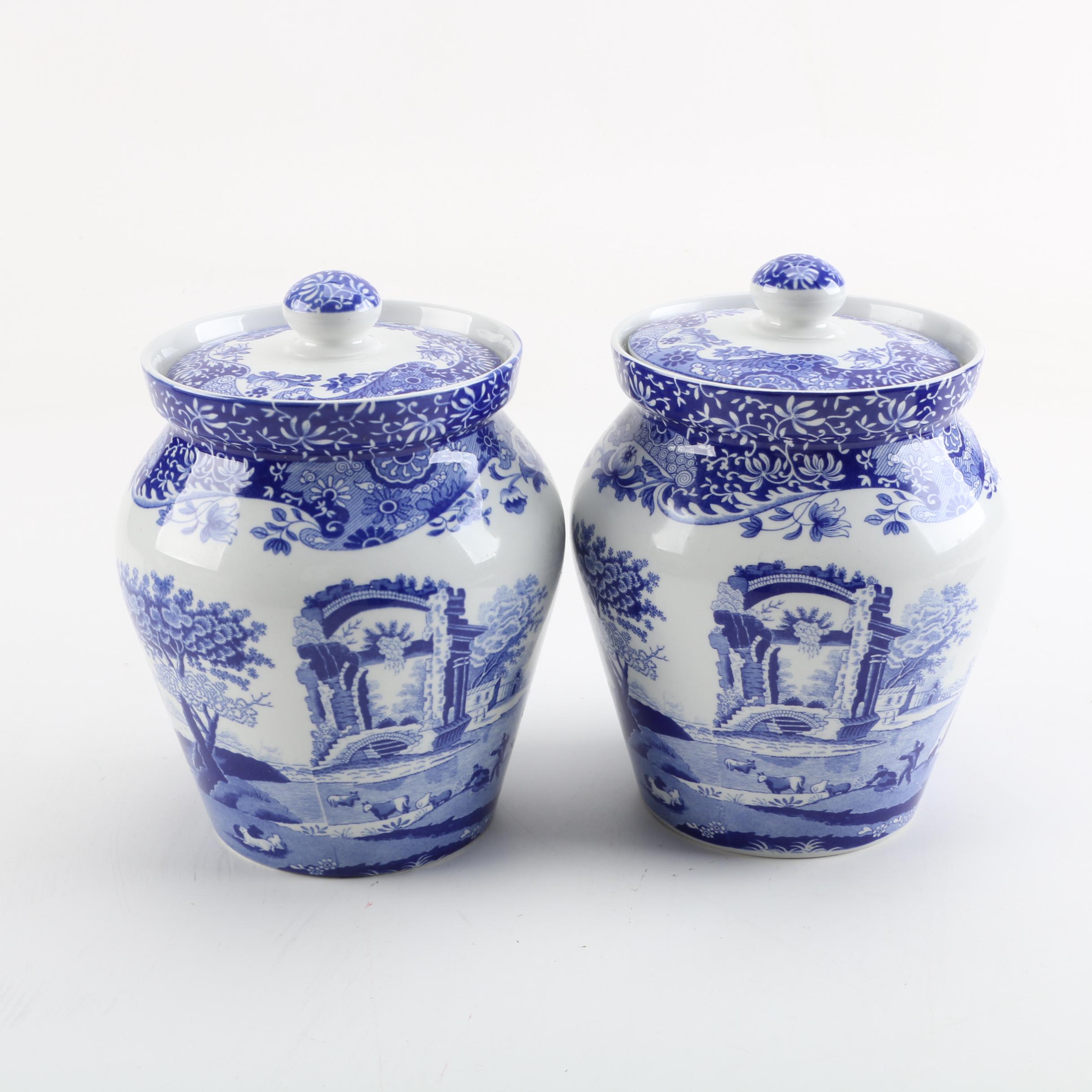 Spode "Blue Italian" Ceramic Kitchen Canisters