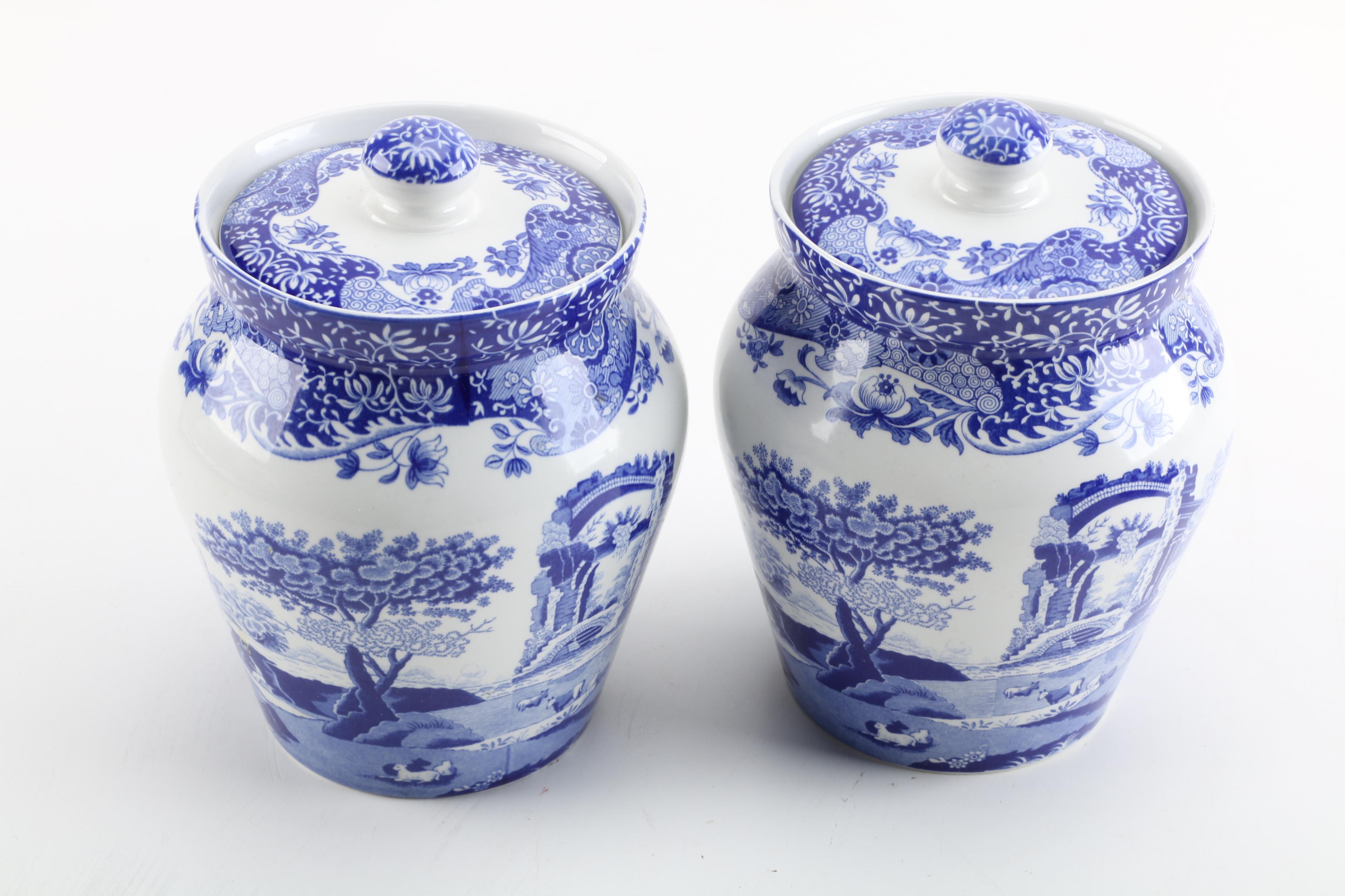 Spode "Blue Italian" Ceramic Kitchen Canisters