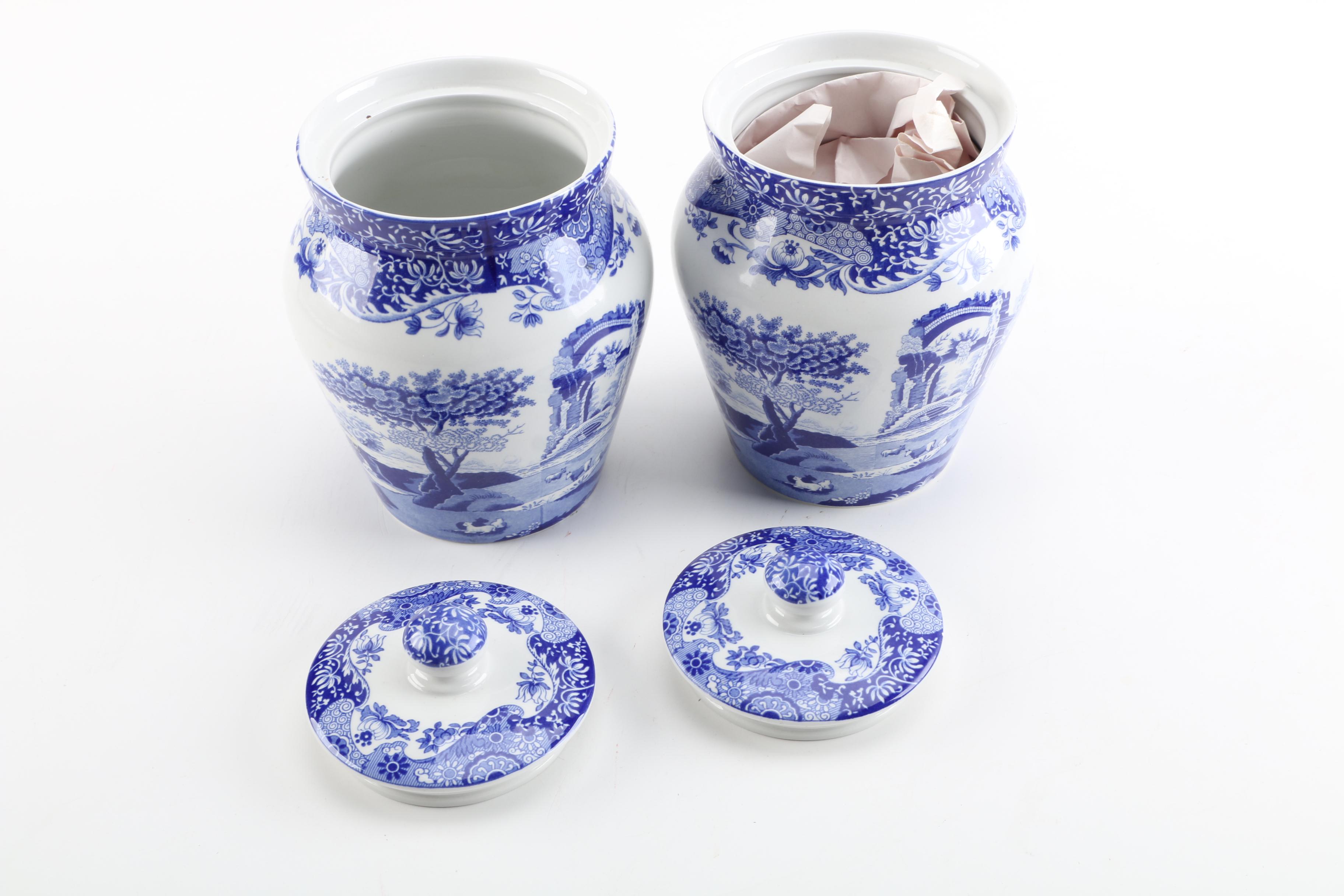 Spode "Blue Italian" Ceramic Kitchen Canisters