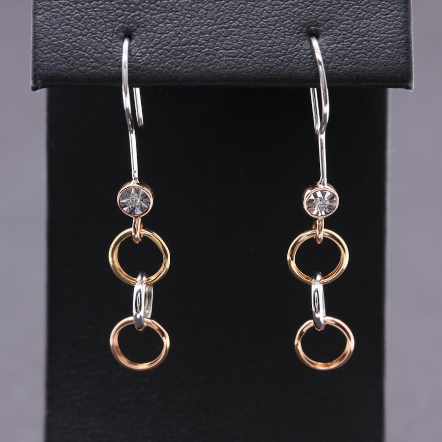 14K Tri-Tone Gold Diamond Earrings