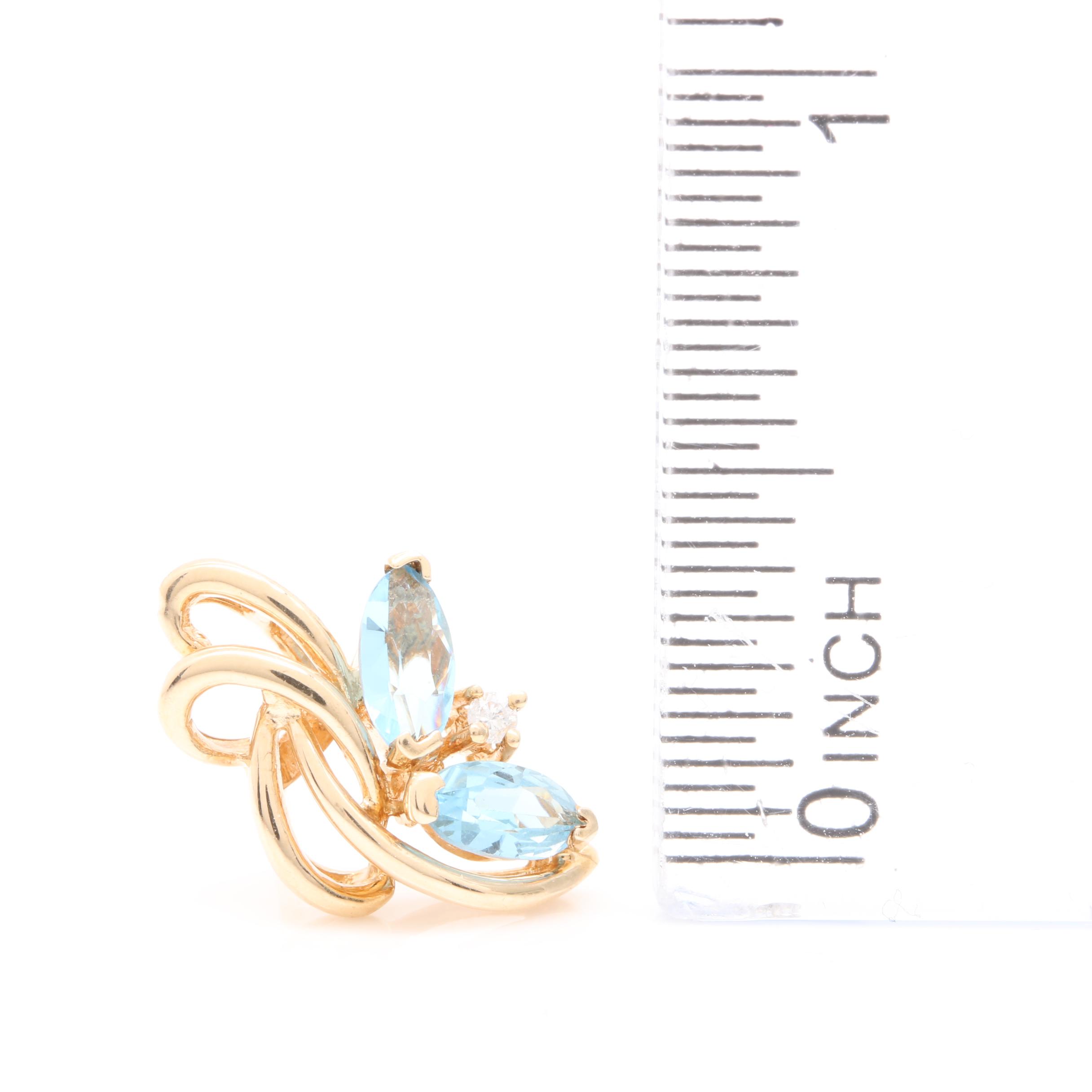 14K Yellow Gold Blue Topaz and Diamond Earrings