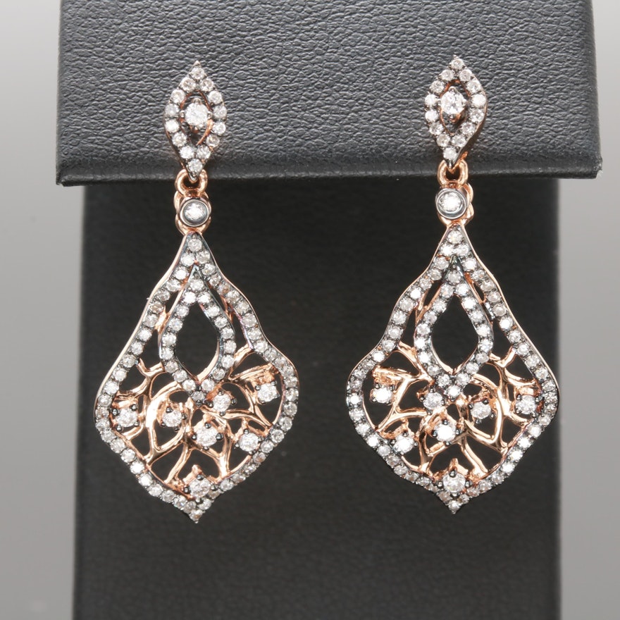 14K Rose Gold 1.10 CTW Diamond Dangle Earrings