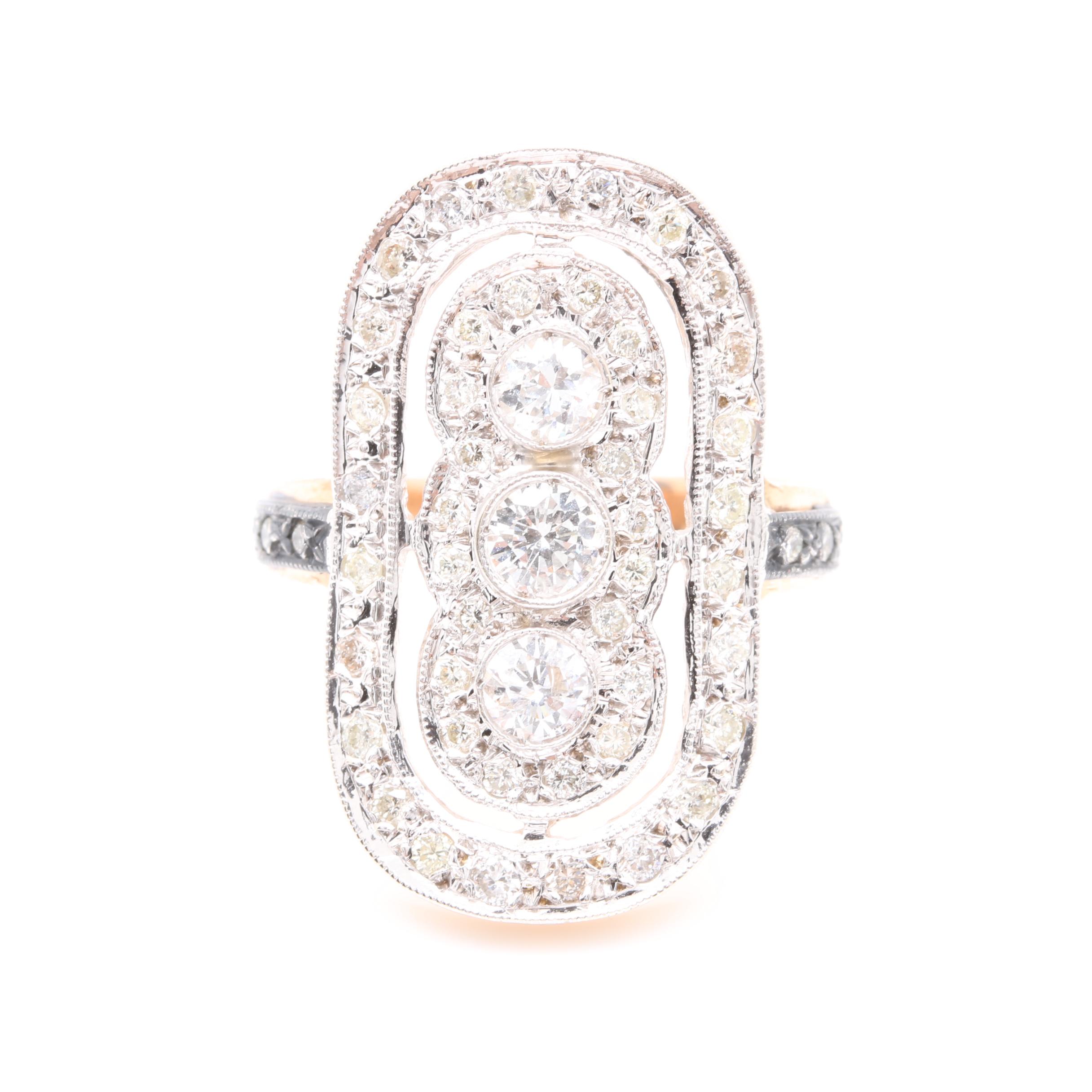 14K Yellow Gold 1.27 CTW Diamond Ring with 800 Silver Accents