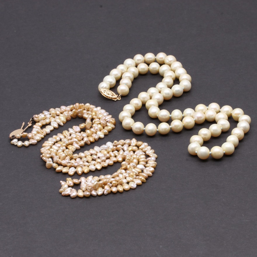 14K Yellow Gold Cultured Pearl Necklaces