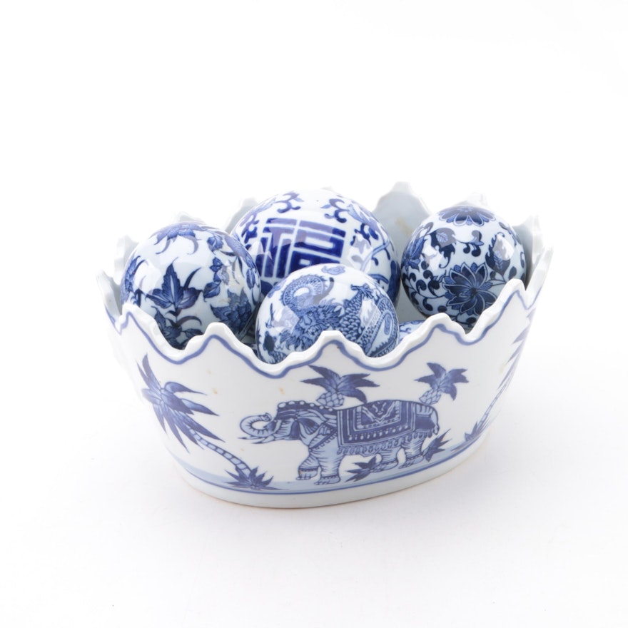 Chinese Porcelain Centerpiece Bowl with Carpet Balls