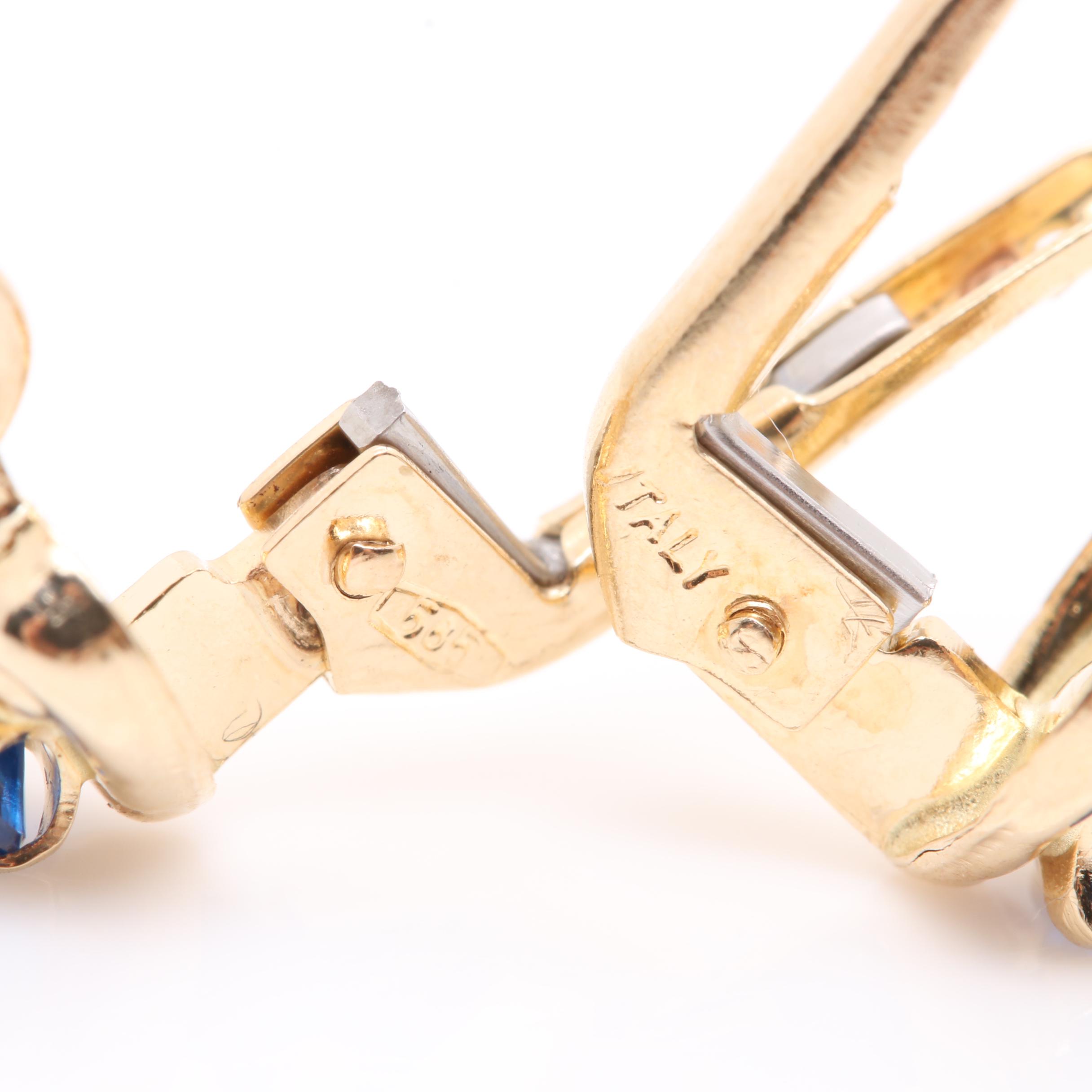 14K Yellow Gold Garnet, Synthetic Spinel and Synthetic Emerald Earrings