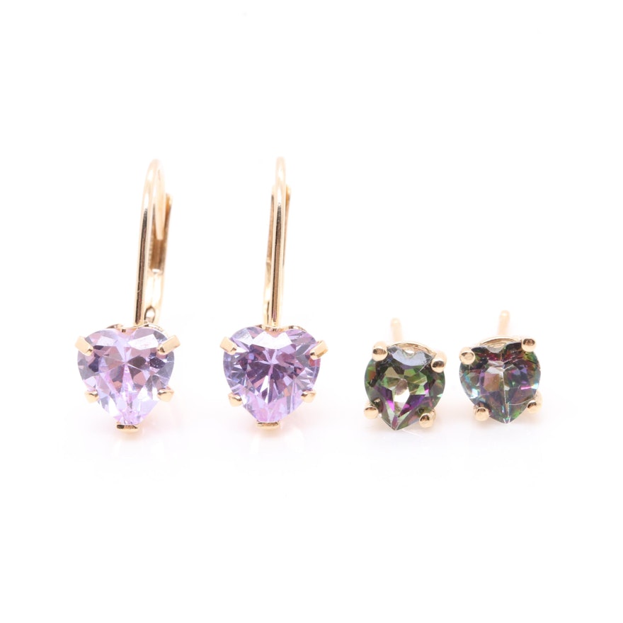 14K Yellow Gold Cubic Zirconia and Topaz Earrings