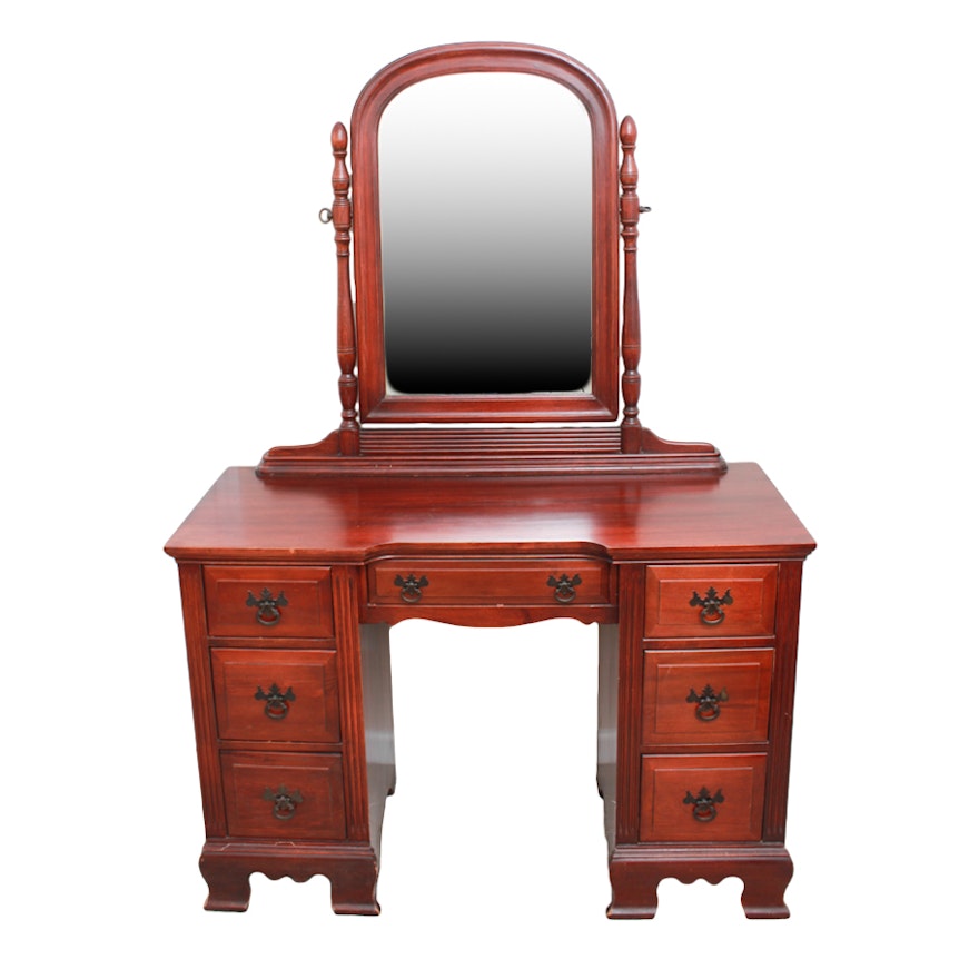 Federal Style Cherry-Stained Poplar Vanity Desk with Tilting Mirror