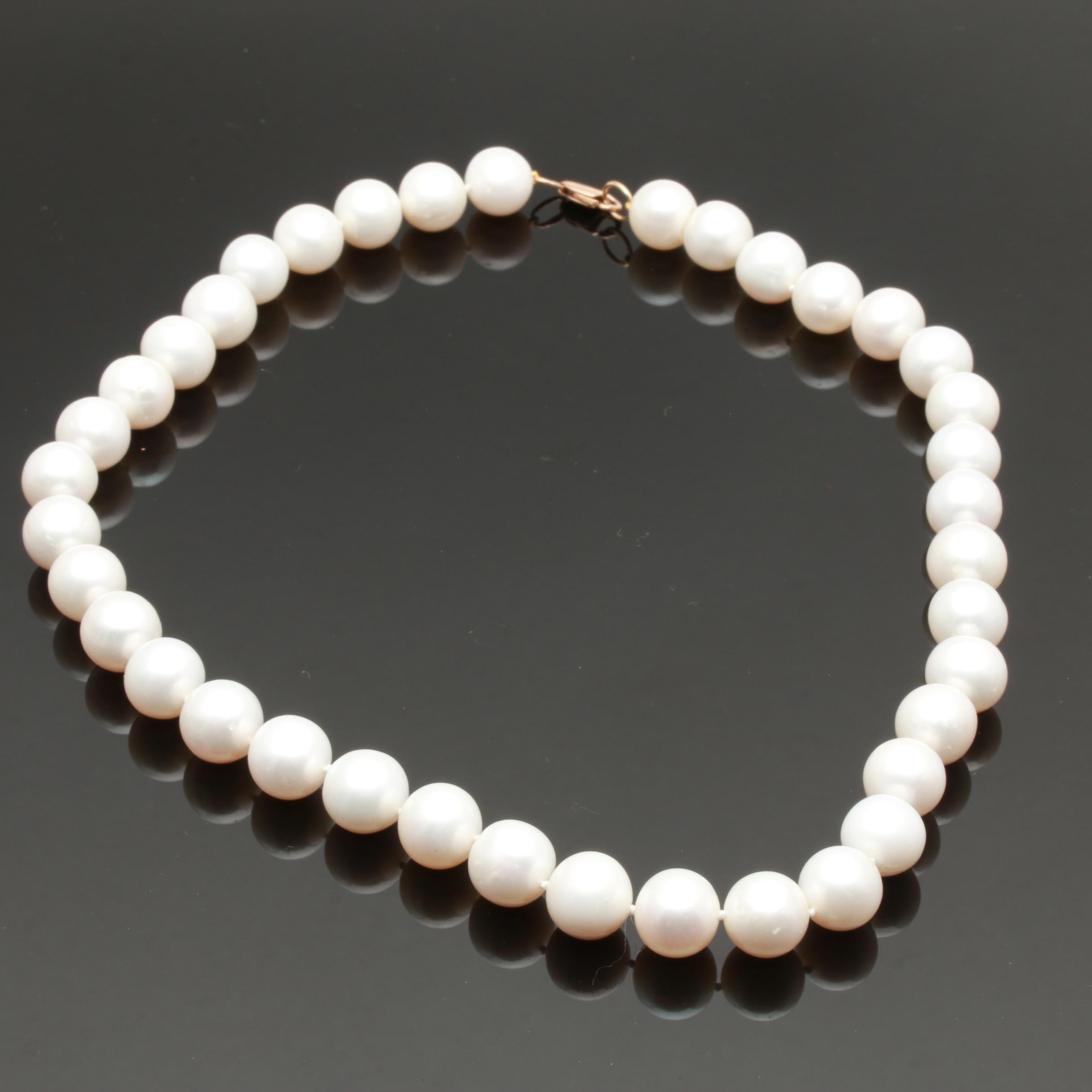 10K and 14K Yellow Gold Cultured Pearl Necklace