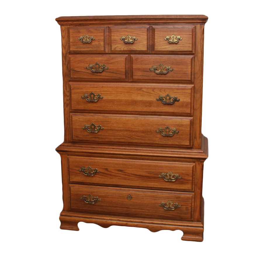 Vintage Chippendale Style Oak Chest-on-Chest by Broyhill Premier Collections